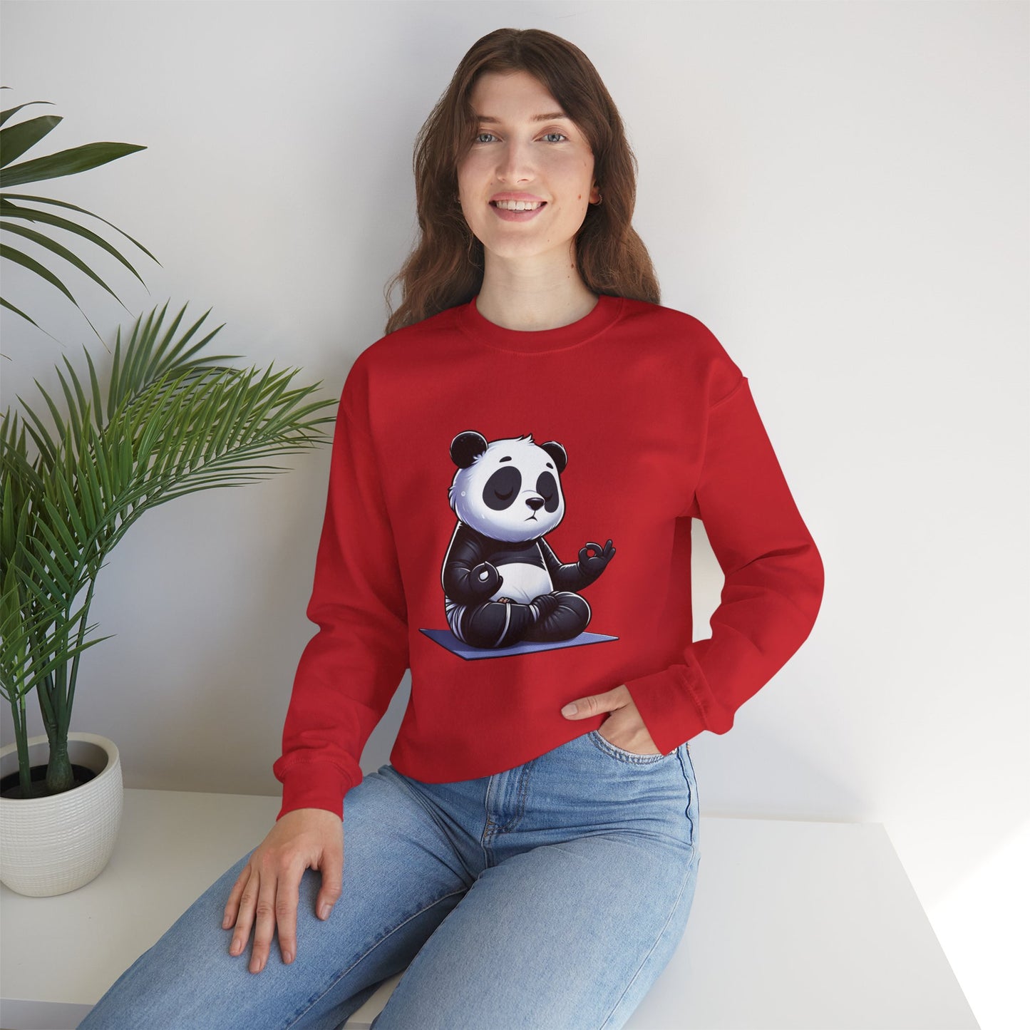 Crewneck Sweatshirt — Meditating Panda Graphic Cozy Pullover