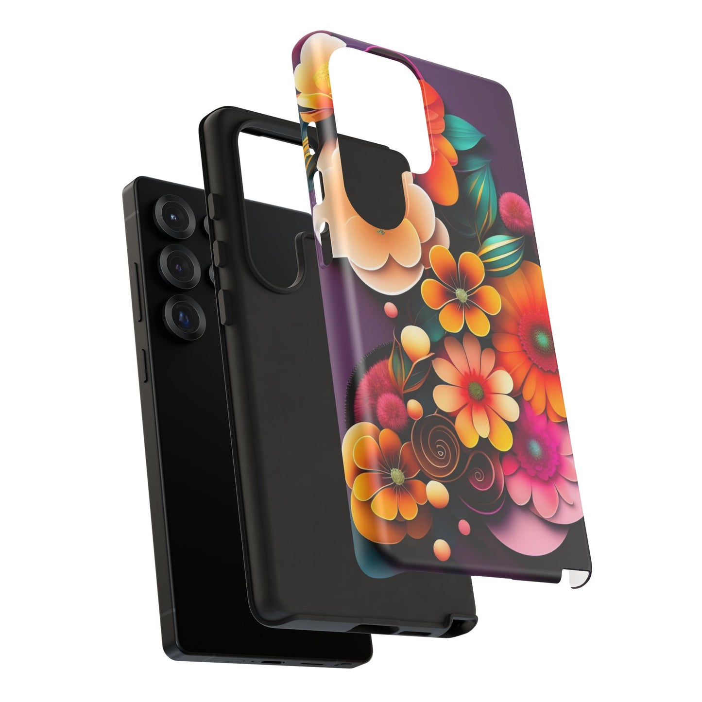 Floral Burst Tough Phone Case — Colorful Retro Flowers Protective Cover