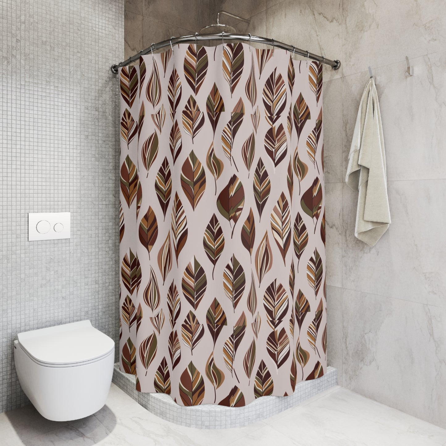 Autumn Leaves Shower Curtain — Boho Brown Leaf Pattern Bathroom Decor