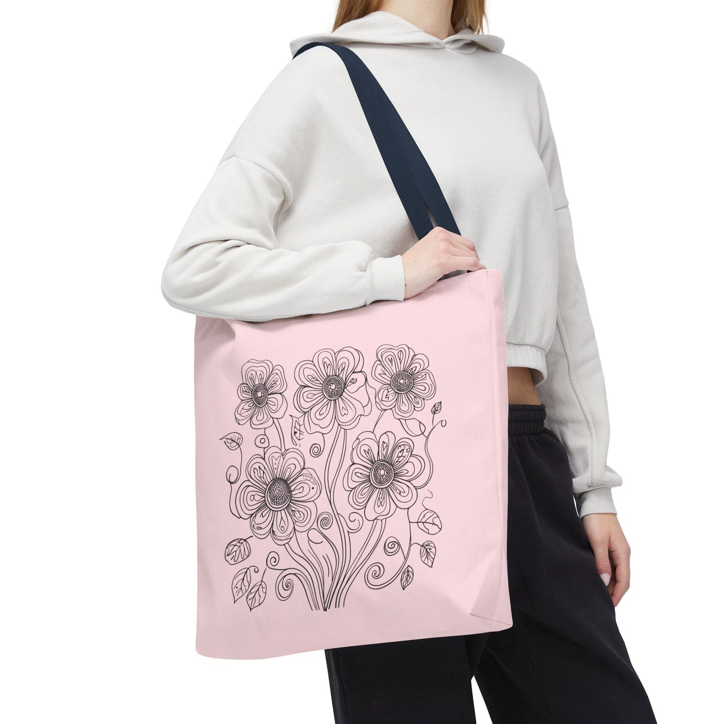 Floral Doodle Pink Tote Bag — Hand-Drawn Flower Design