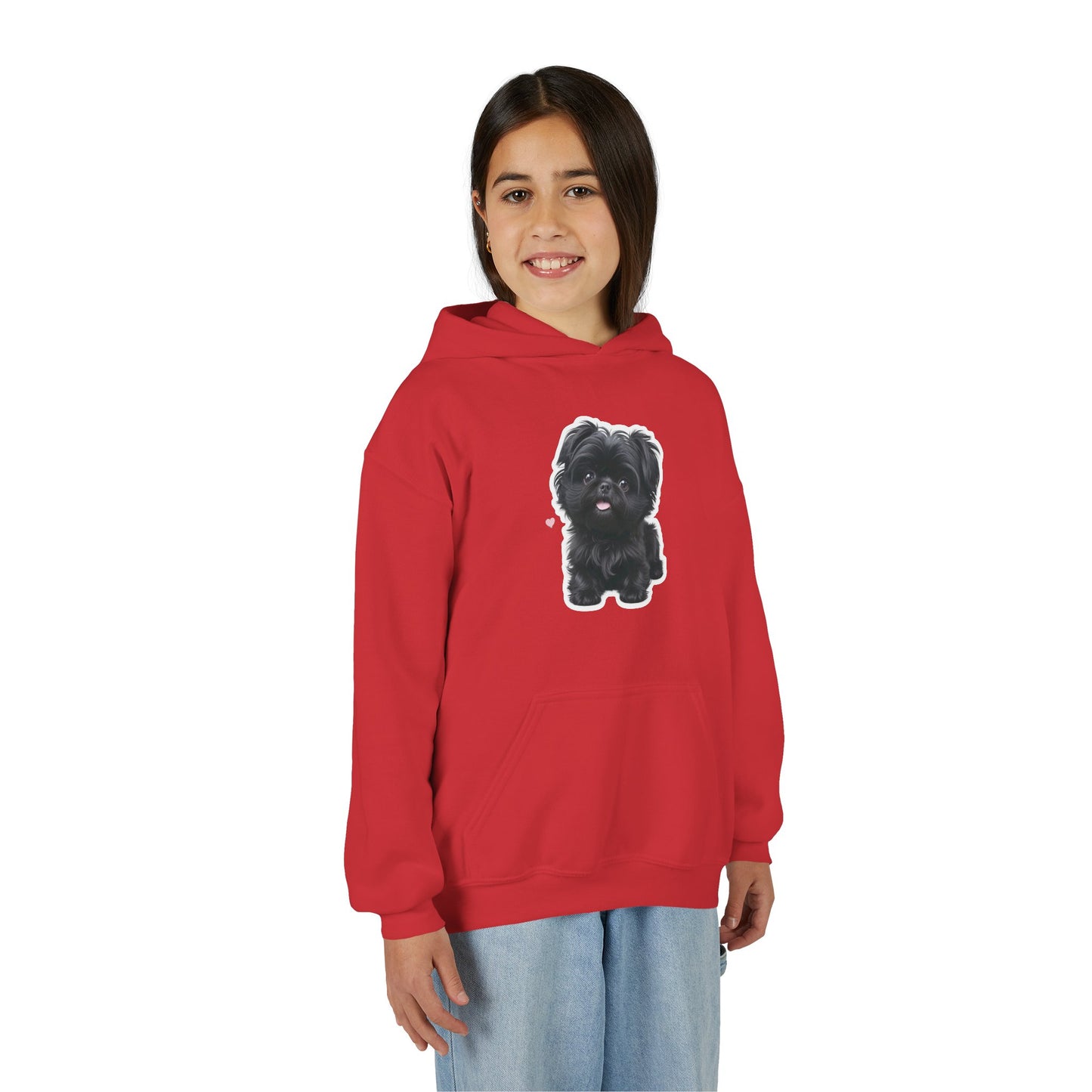 Youth Hoodie — Cute Black Shih Tzu with “Love Has Four Paws” Back Print