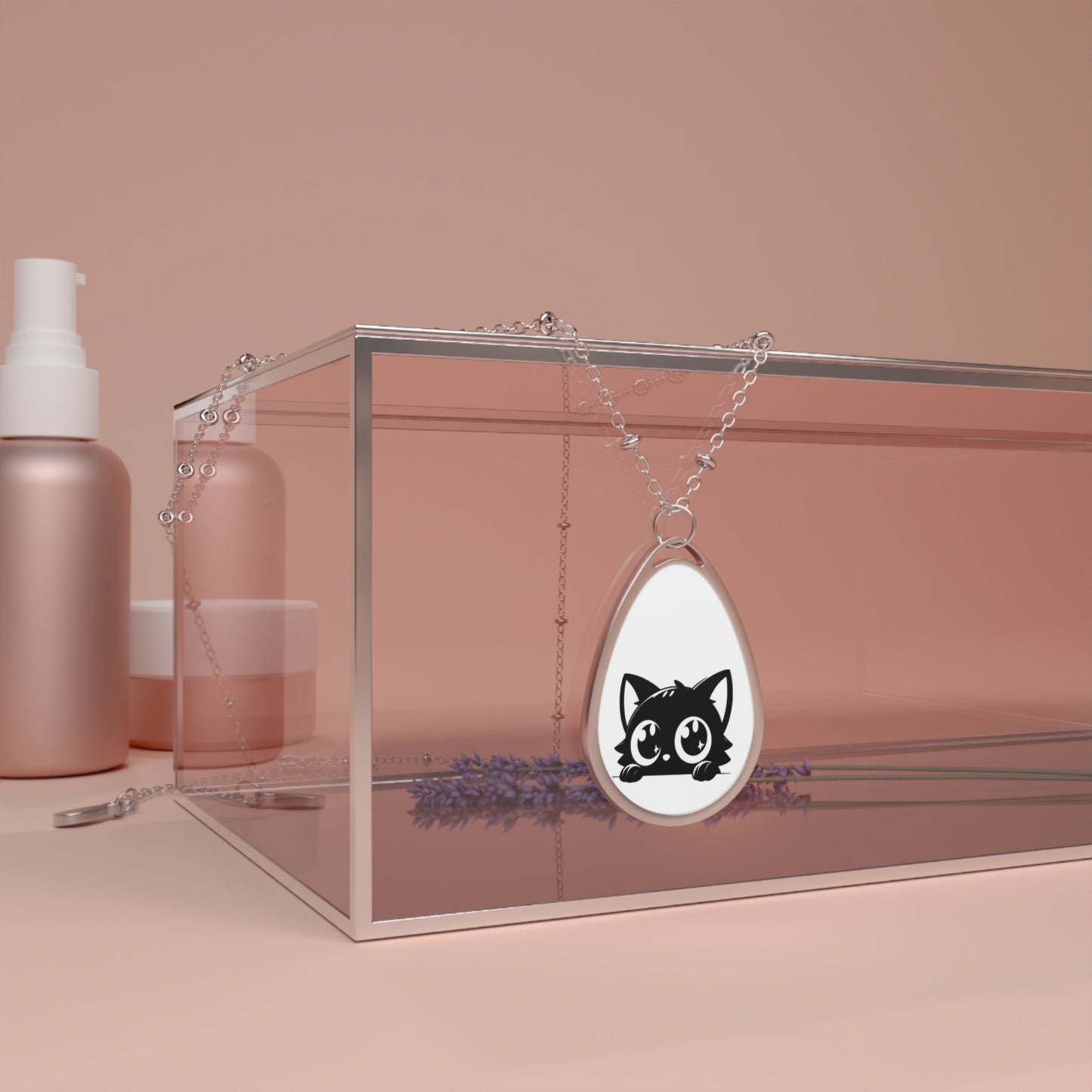 Cute Cat Oval Necklace, Pet Lover Jewelry, Animal Charm Pendant, Gift for Cat Moms, Kitty Lovers Necklace