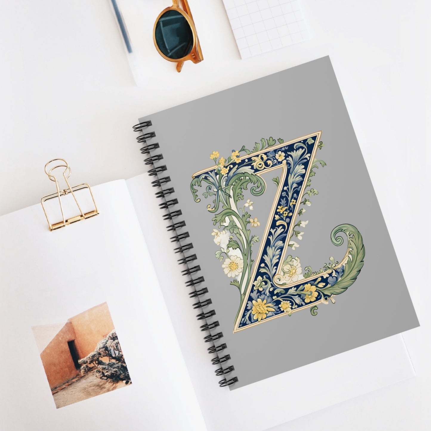 Floral Monogram Z Spiral Notebook — Decorative Initial Ruled Journal