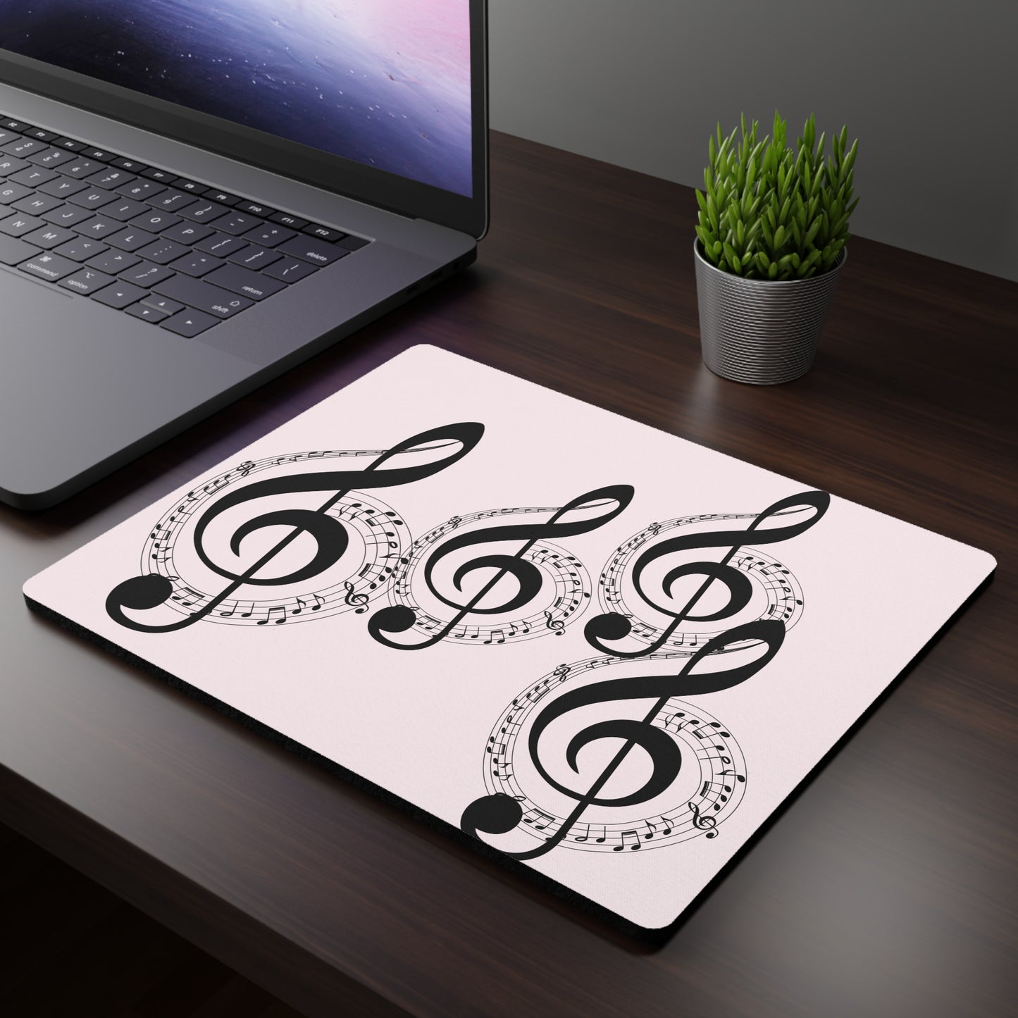 Music Treble Clef Mouse Pad — Pink Piano Desk Mat for Musicians & Music Lovers
