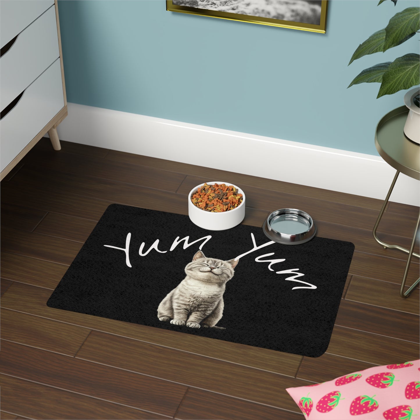 Cat Food Mat — "Yum Yum" Cute Cat Pet Feeding Placemat (12x18)