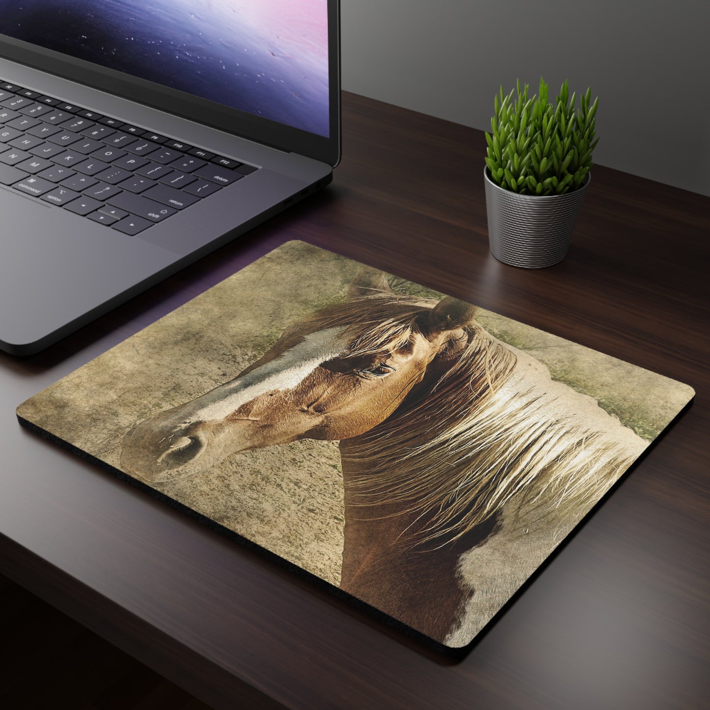 Vintage Horse Rectangular Mouse Pad — Rustic Western Horse Desk Mat
