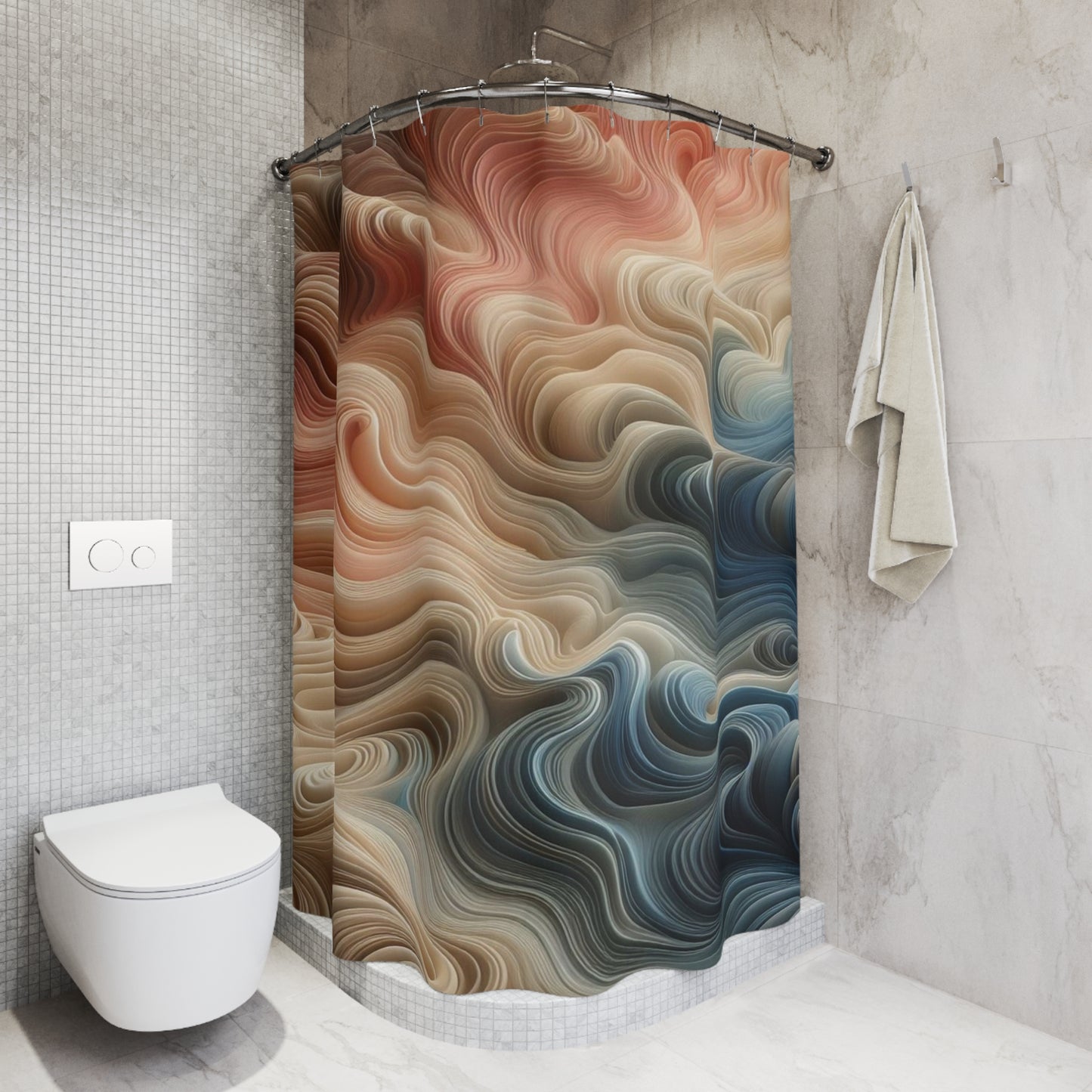 Abstract Fluid Swirl Shower Curtain — Earthy Tones Bathroom Decor