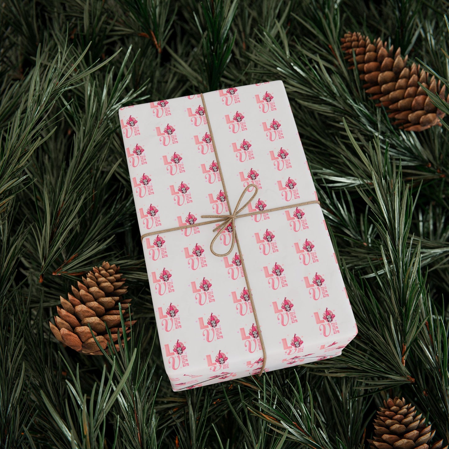 Wrapping Paper Roll — Pink Floral “Love” Pattern Gift Wrap for Valentine’s Day & Weddings
