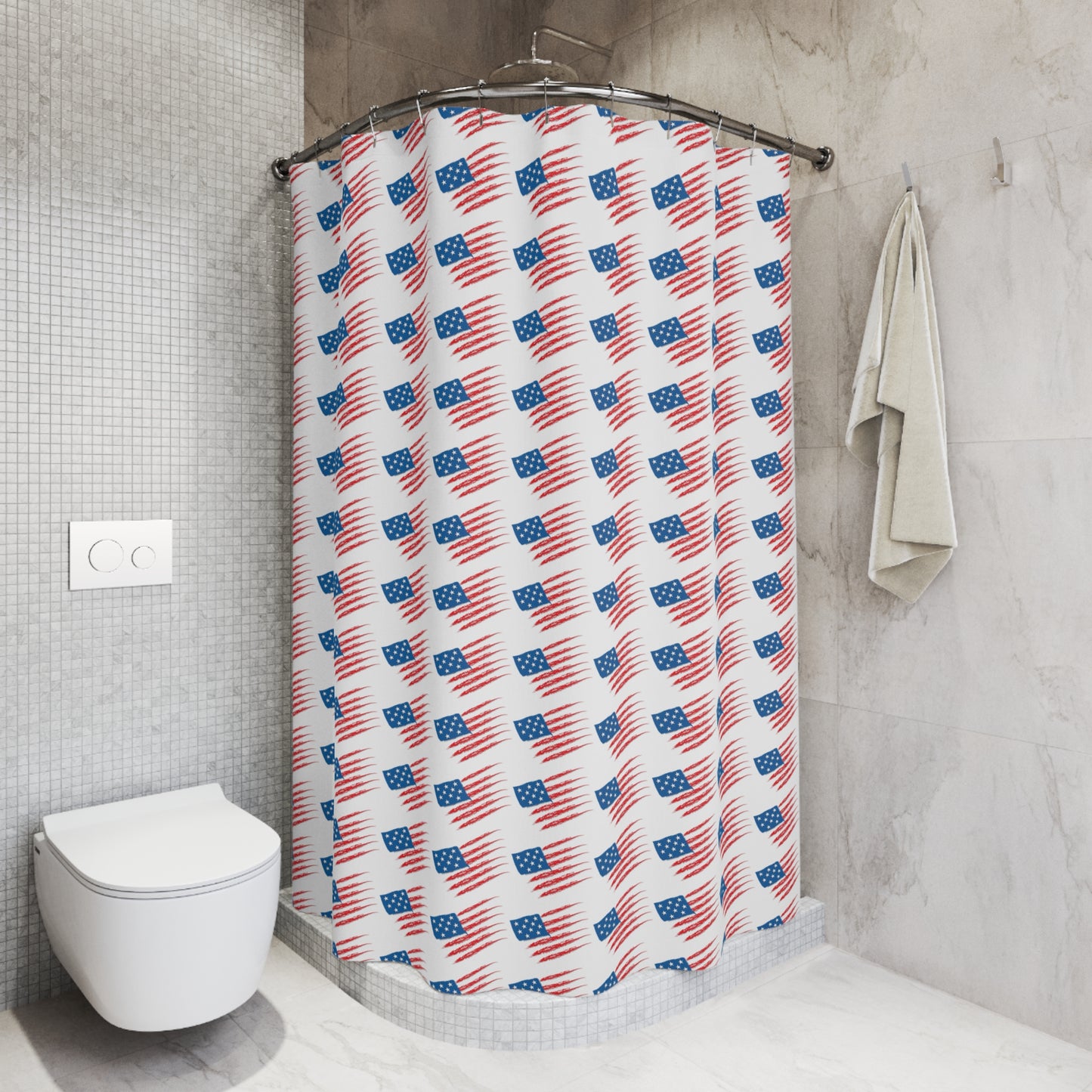 Patriotic Shower Curtain, Americana Decor, Independence Day Gift, Bathroom Accessories, Red White Blue Design