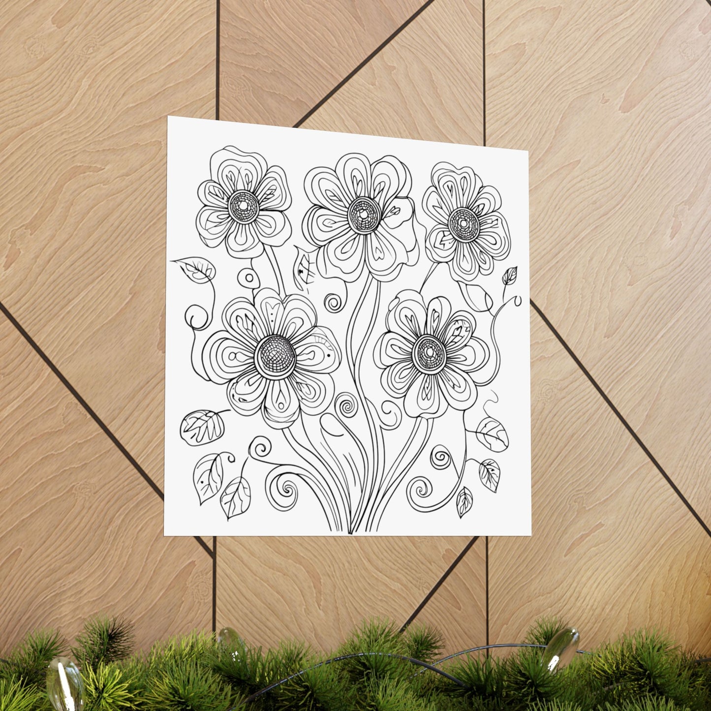 Floral Line Art Poster — Black & White Daisy Bouquet Matte Print - DIY