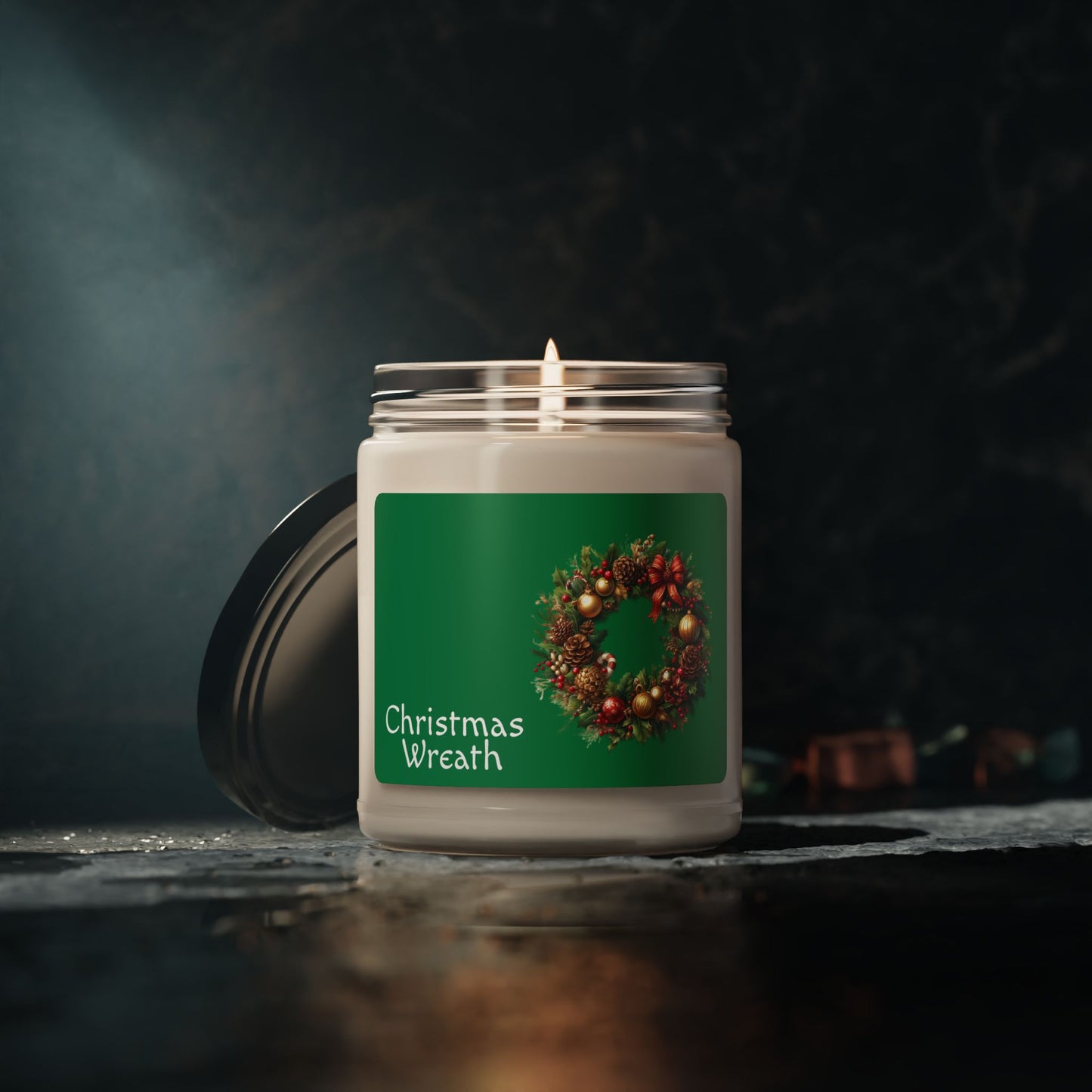 Christmas Wreath Soy Candle — 9oz Scented Holiday Candle