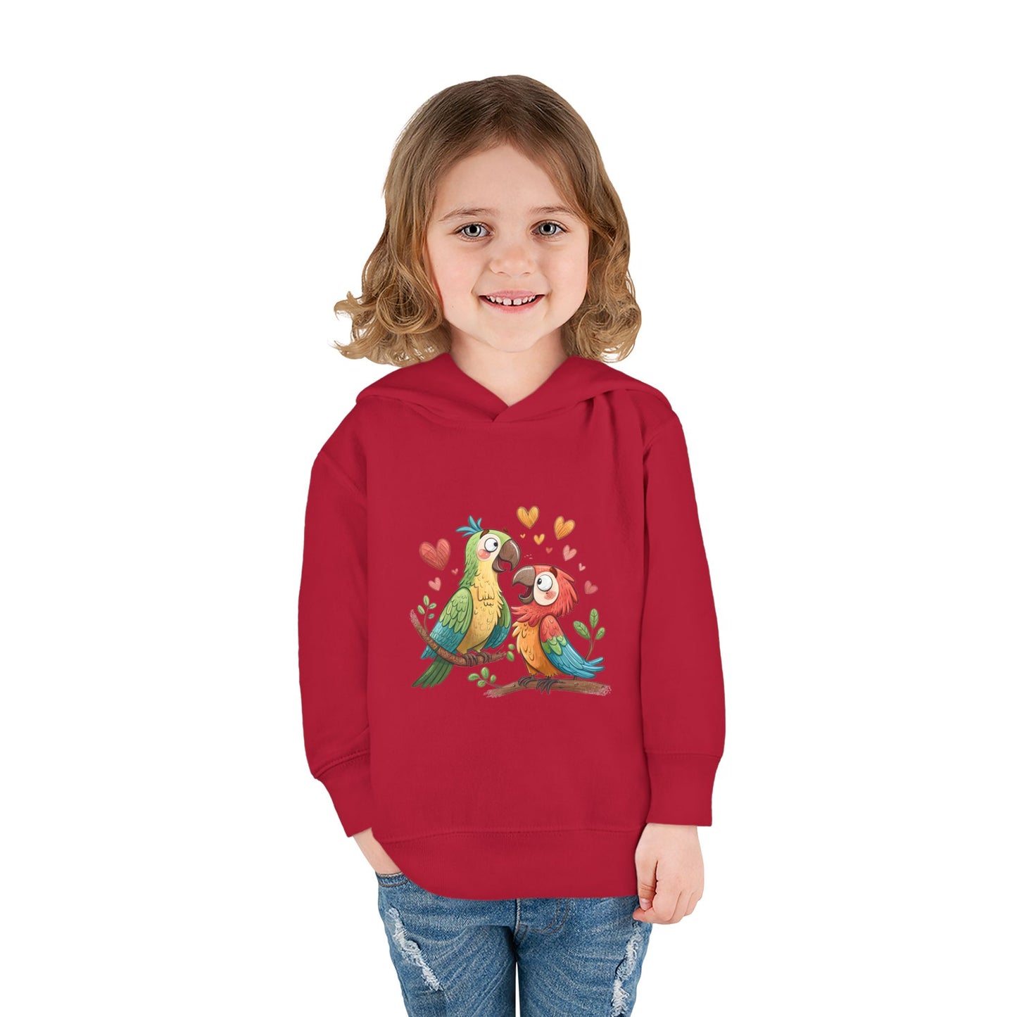 Toddler Hoodie — Cute Parrot Love Pullover (Heart Bird Kids Sweatshirt)
