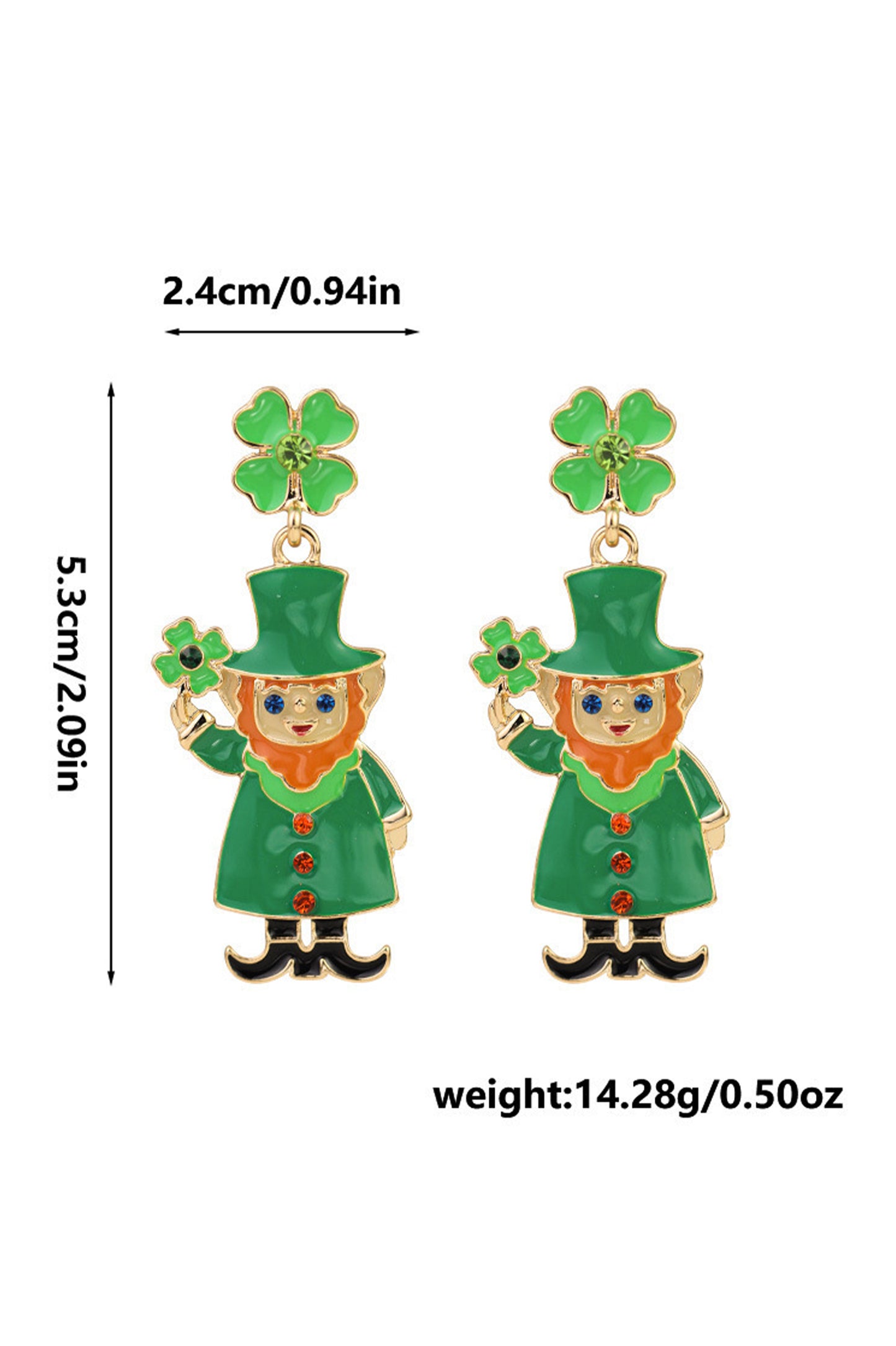 Dark Green St Patricks Day Enameled Leprechaun Drop Earrings