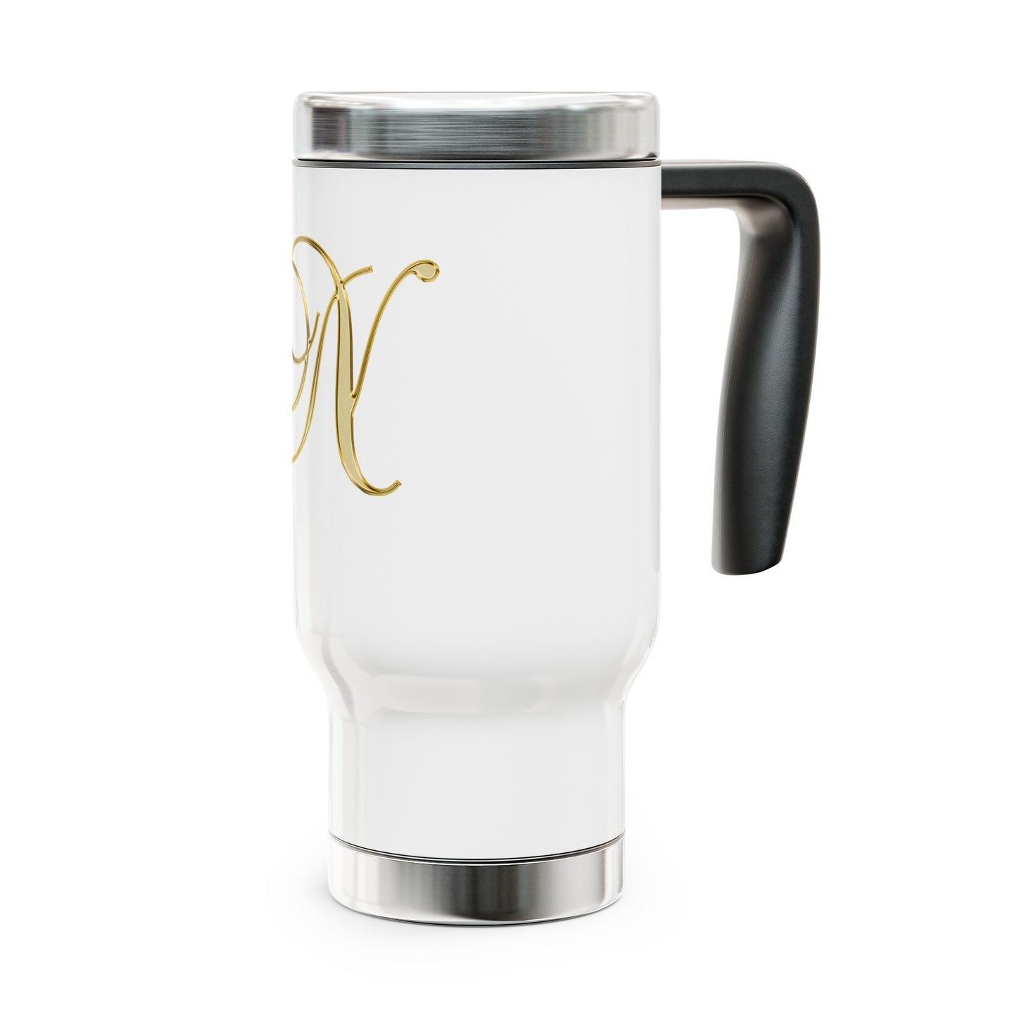 Monogram 'N' Gold Travel Mug — 14oz Stainless Steel Insulated Tumbler with Handle
