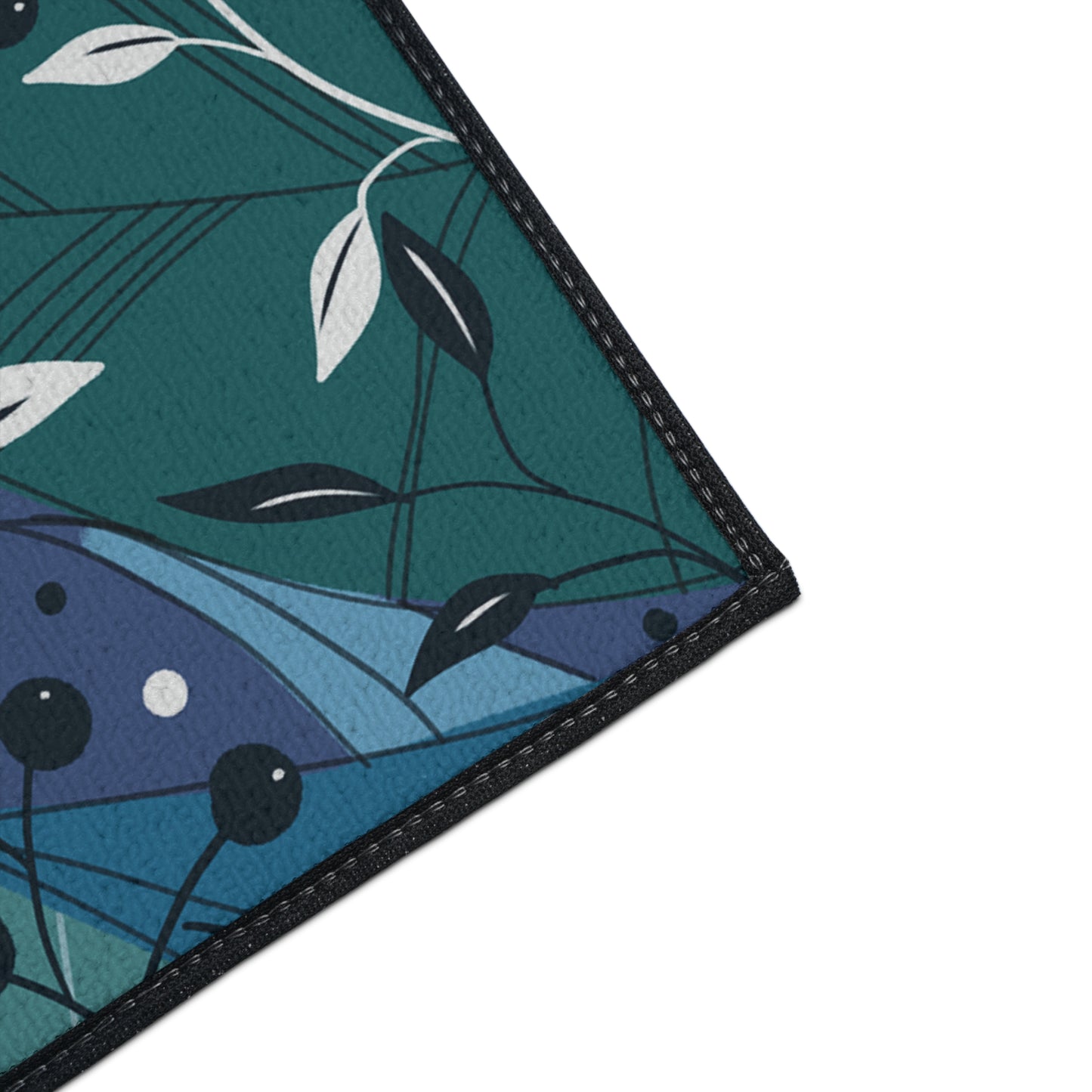 Botanical Blue Heavy-Duty Floor Mat — Durable Floral Entrance Rug