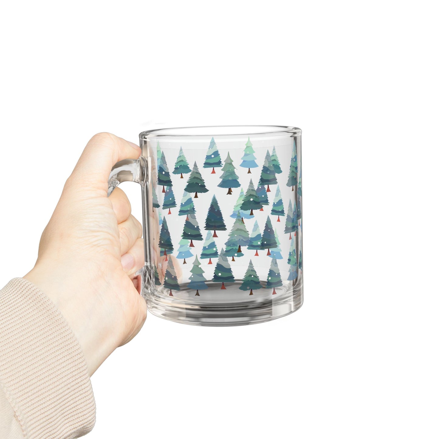 Festive Christmas Tree Glass Mug - Holiday Beverage Cup, Winter Gift, Coaster Companion, Hot Cocoa Mug, Seasonal Drinkware