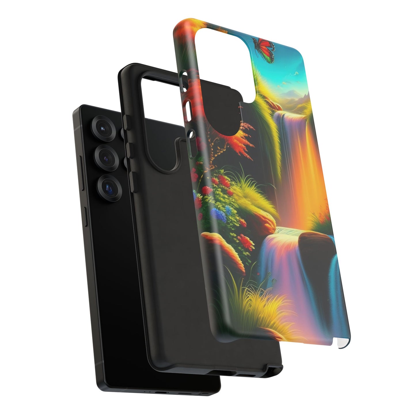 Phone Case - Vibrant Waterfall Landscape with Butterfly | Colorful Nature Protective Case