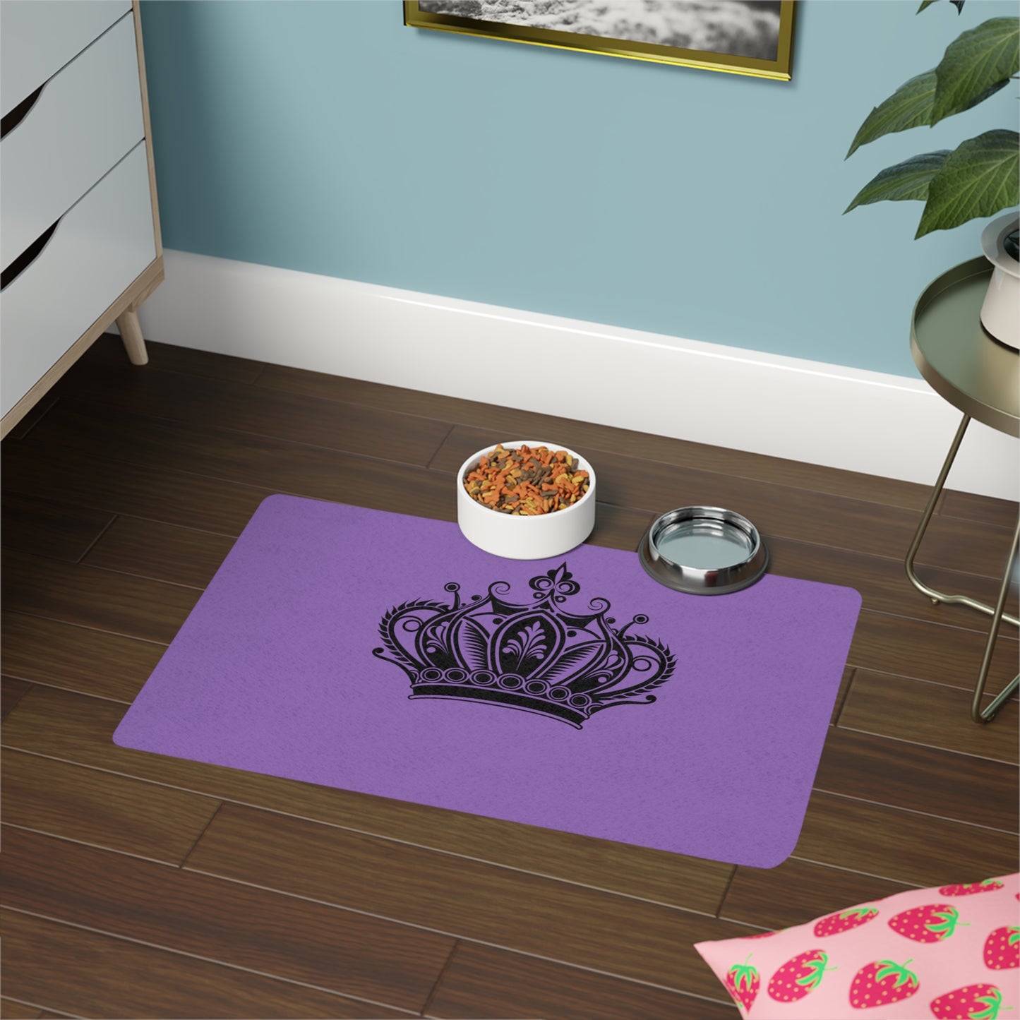 Royal Crown Pet Food Mat (12x18) — Non-Slip Purple & Black Feeding Mat for Cats & Dogs