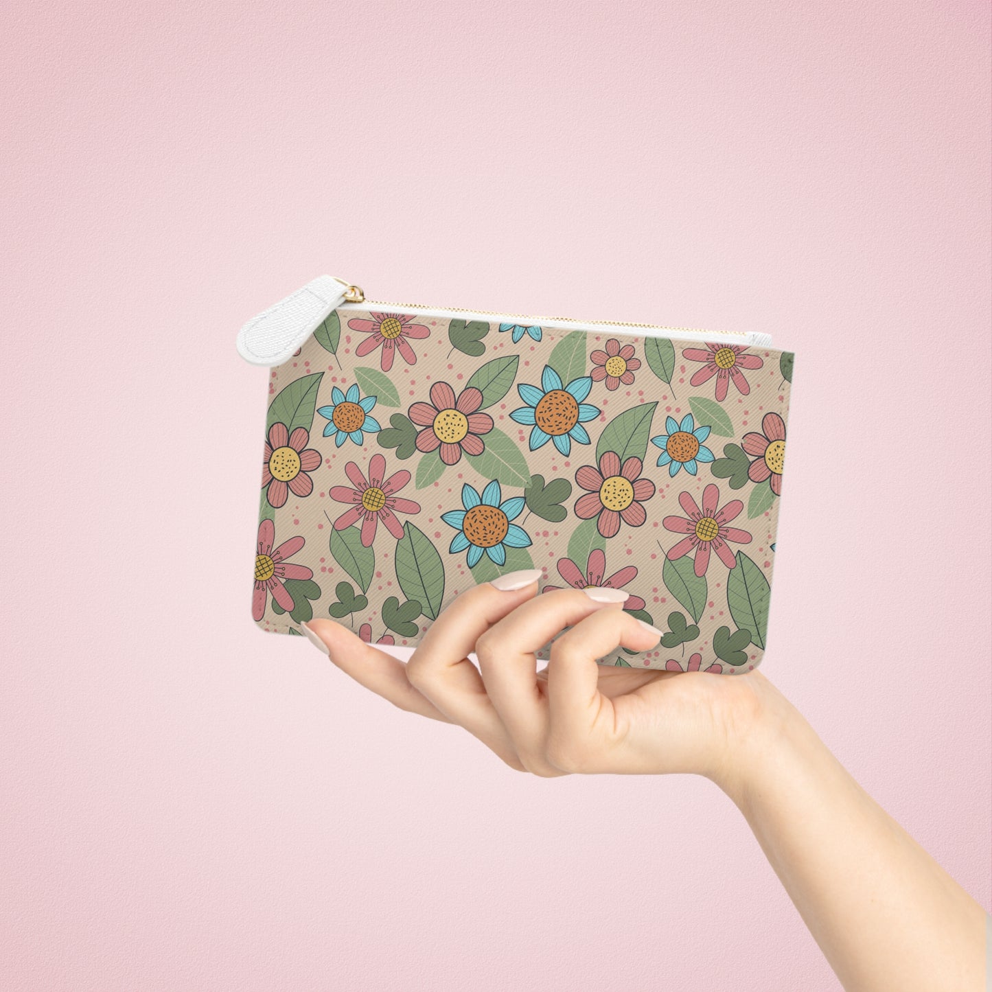 Floral Mini Clutch Bag — Pastel Retro Daisy Wrist Pouch
