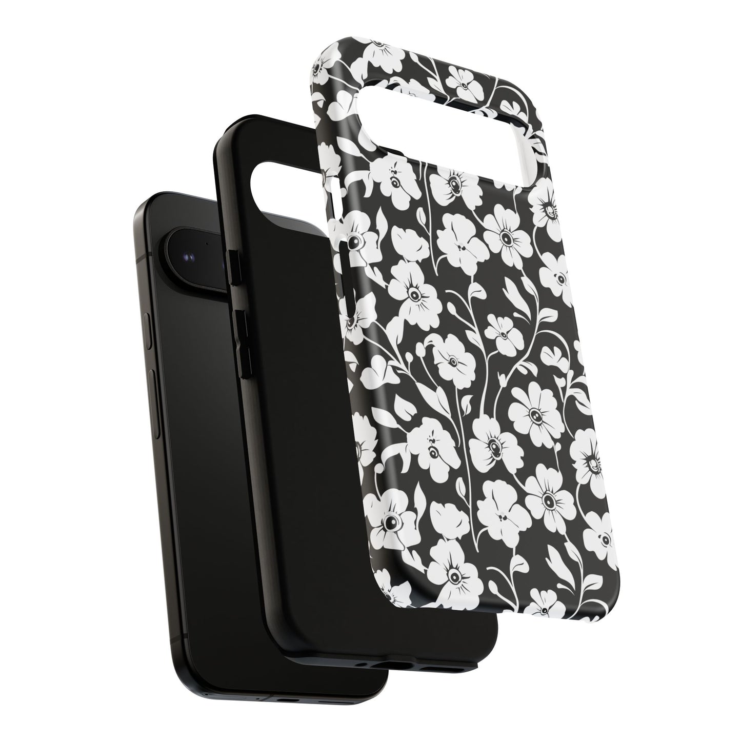 Floral Noir Tough Phone Case — Black & White Flower Protective Cover