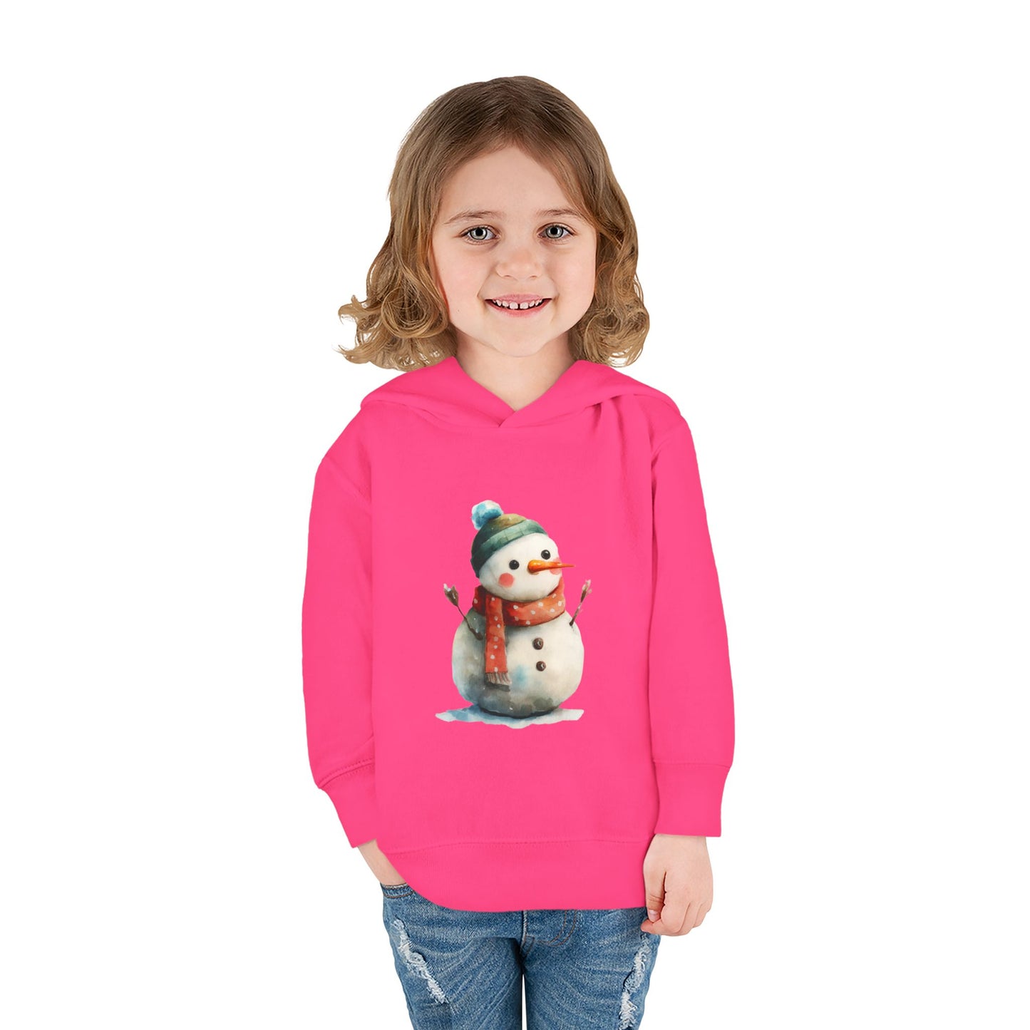 Cozy Snowman Toddler Pullover Fleece Hoodie - Winter Apparel, Cute Gift for Kids, Holiday Wear, Soft Hoodie for Toddlers, Christmas Outfit