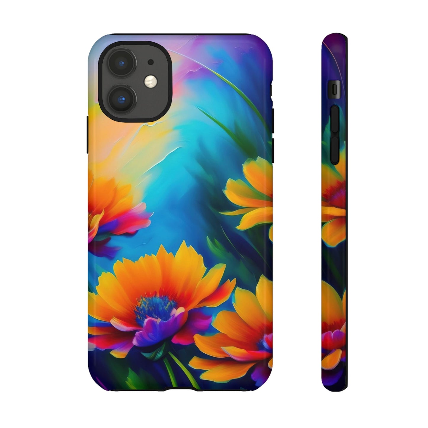 Floral Sunset Tough Phone Case — Vibrant Watercolor Flowers Protective Cover