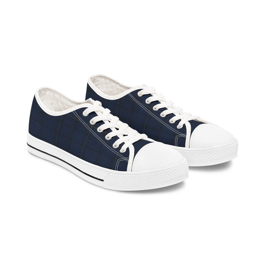 Navy Plaid Low Top Sneakers — Casual Classic Canvas Shoes