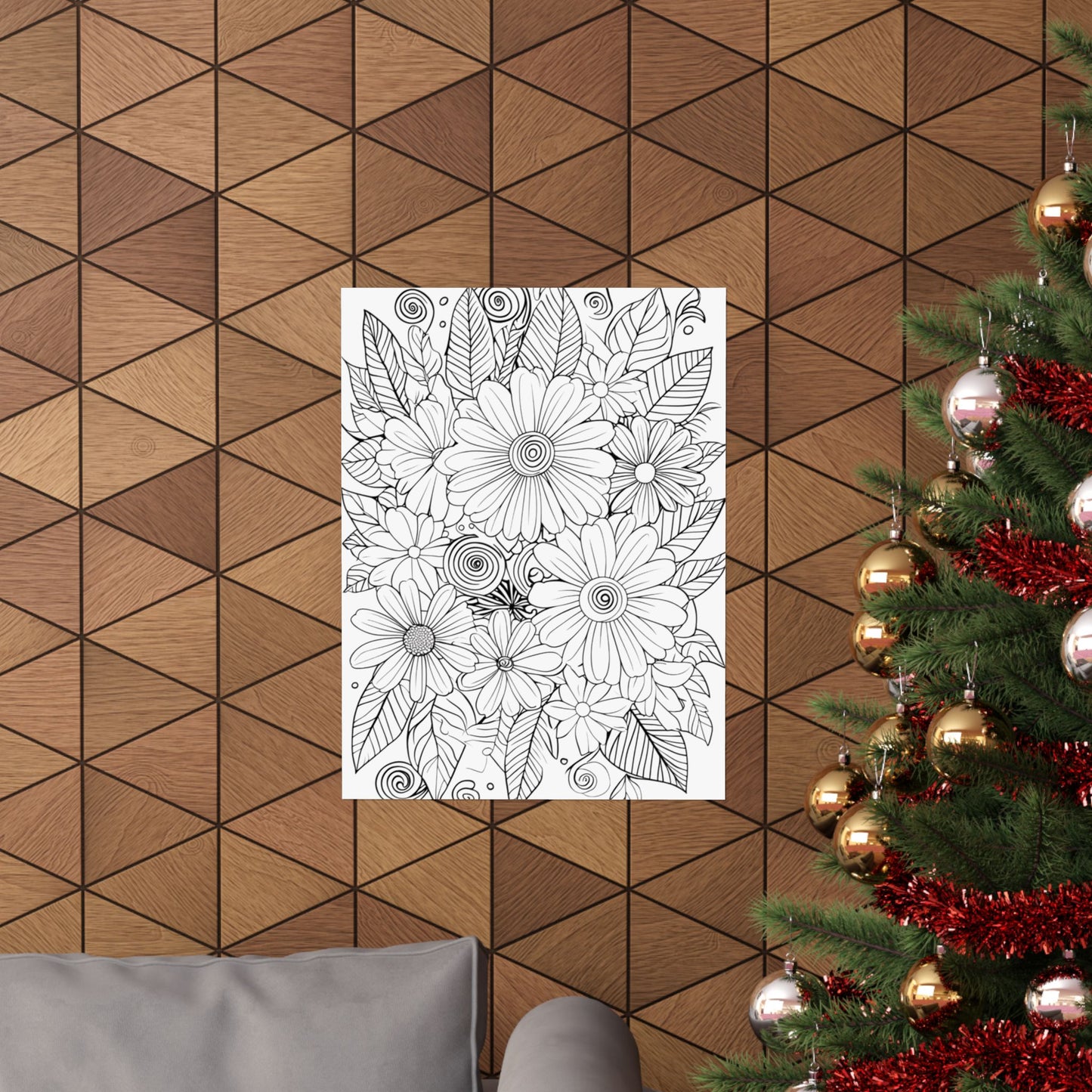 DIY Botanical Doodle Poster — Black & White Floral Coloring Art Print