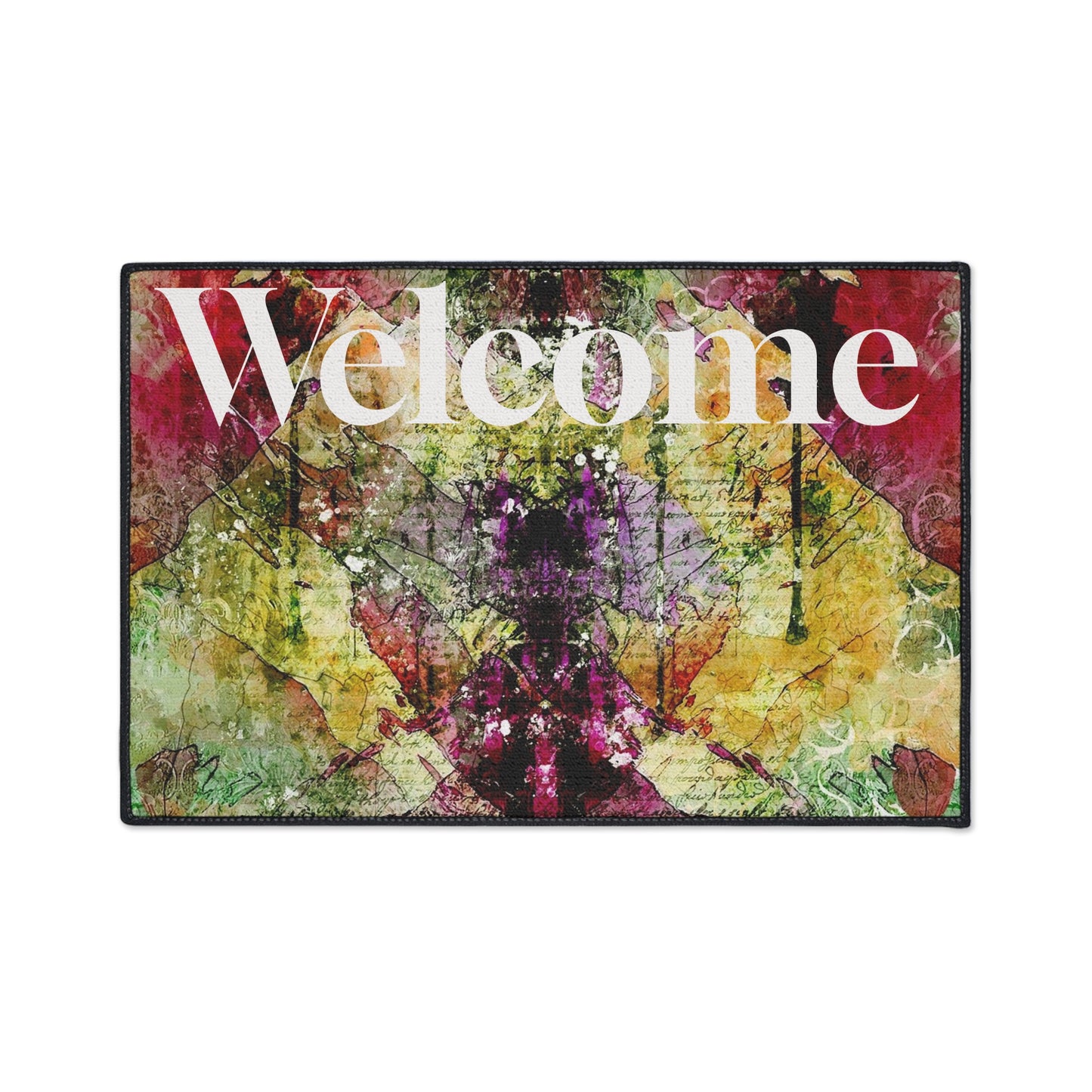 Welcome Floral Heavy Duty Floor Mat — Colorful Abstract Entry Rug