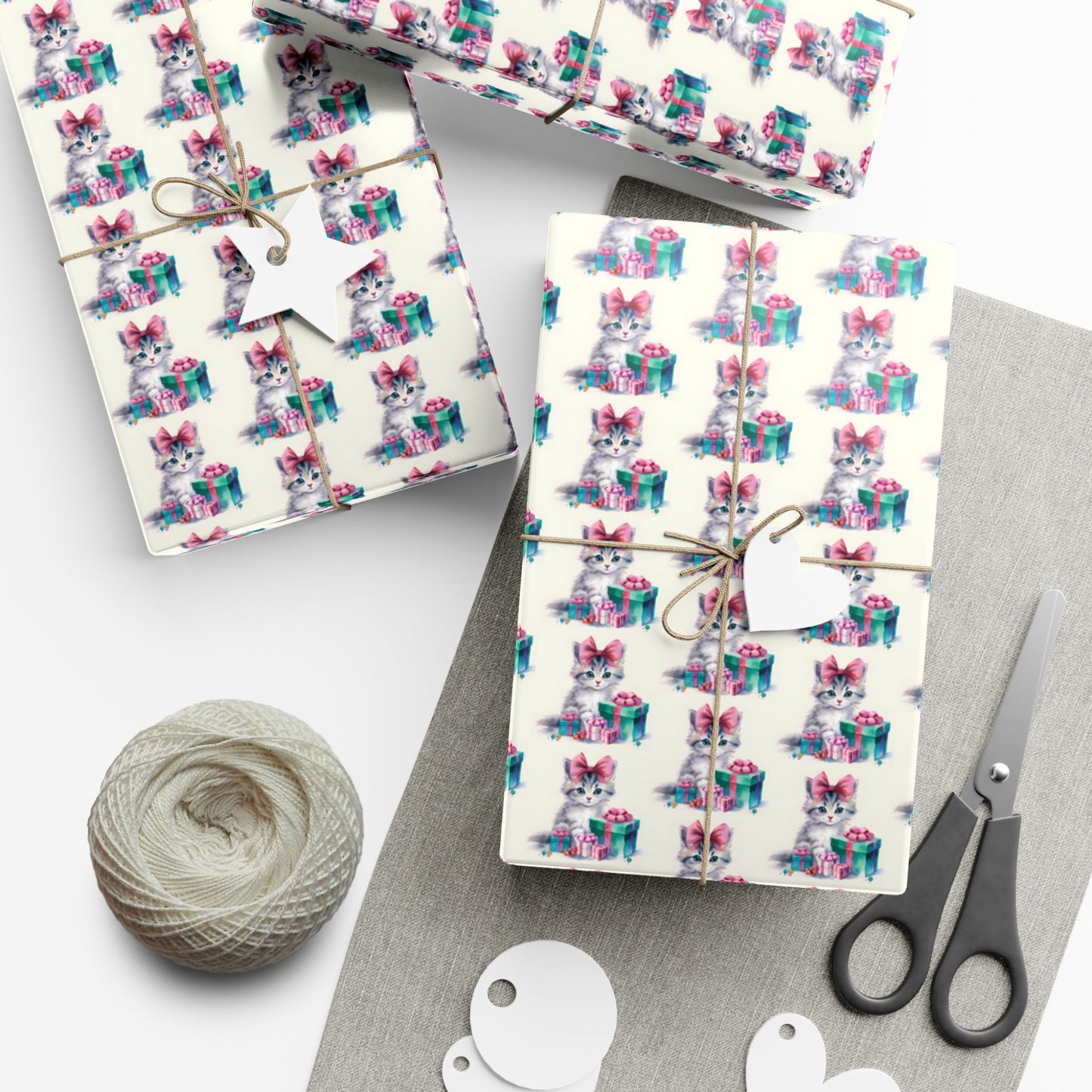 Gift Wrap Paper — Cute Kitten with Presents Pattern