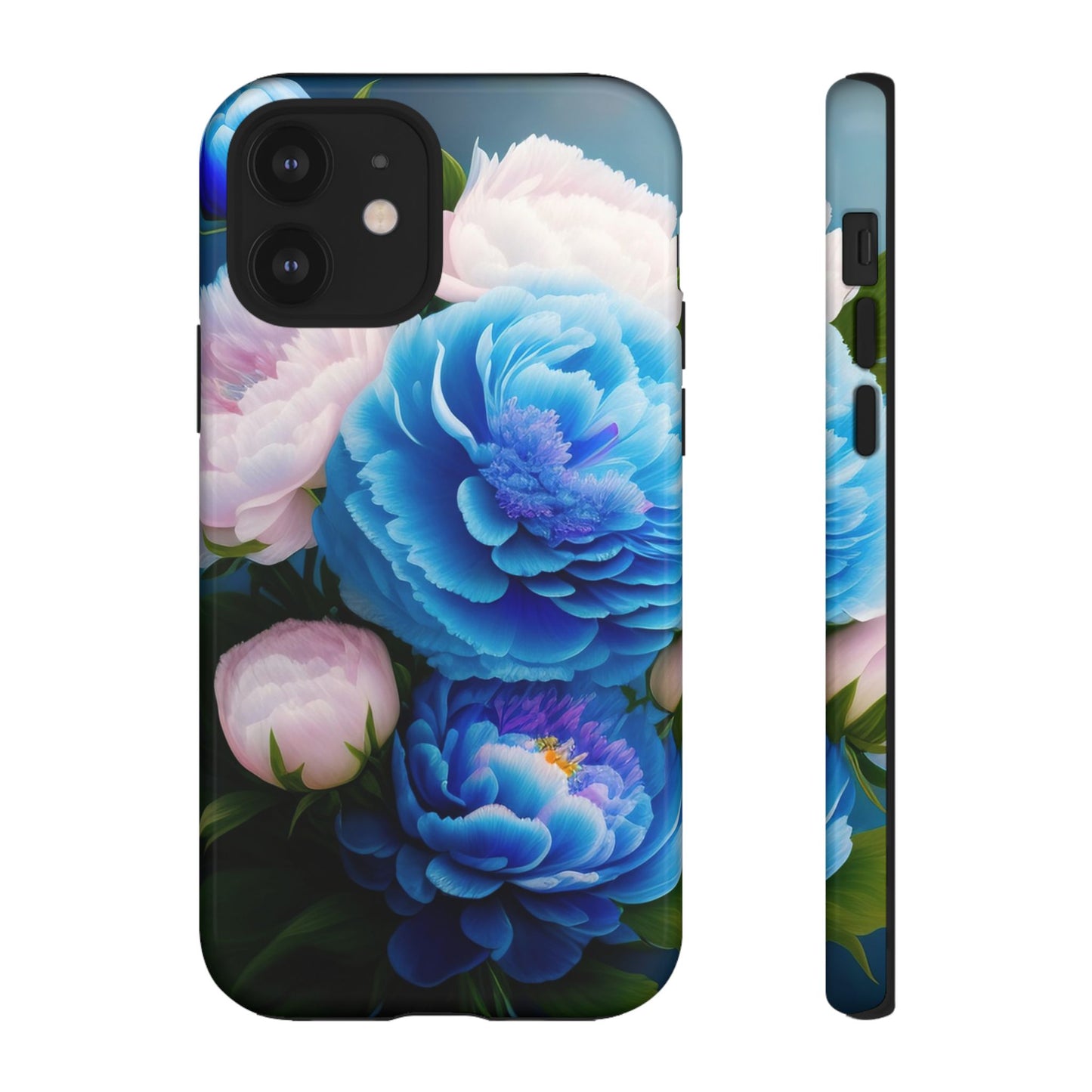 Floral Blue Peony Phone Case — Protective Tough Case with Pink & Blue Blooms
