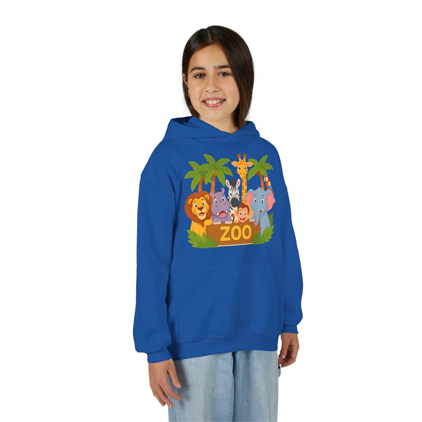 Kids Zoo Animals Hoodie - Cute Safari Lion Giraffe Elephant Sweatshirt
