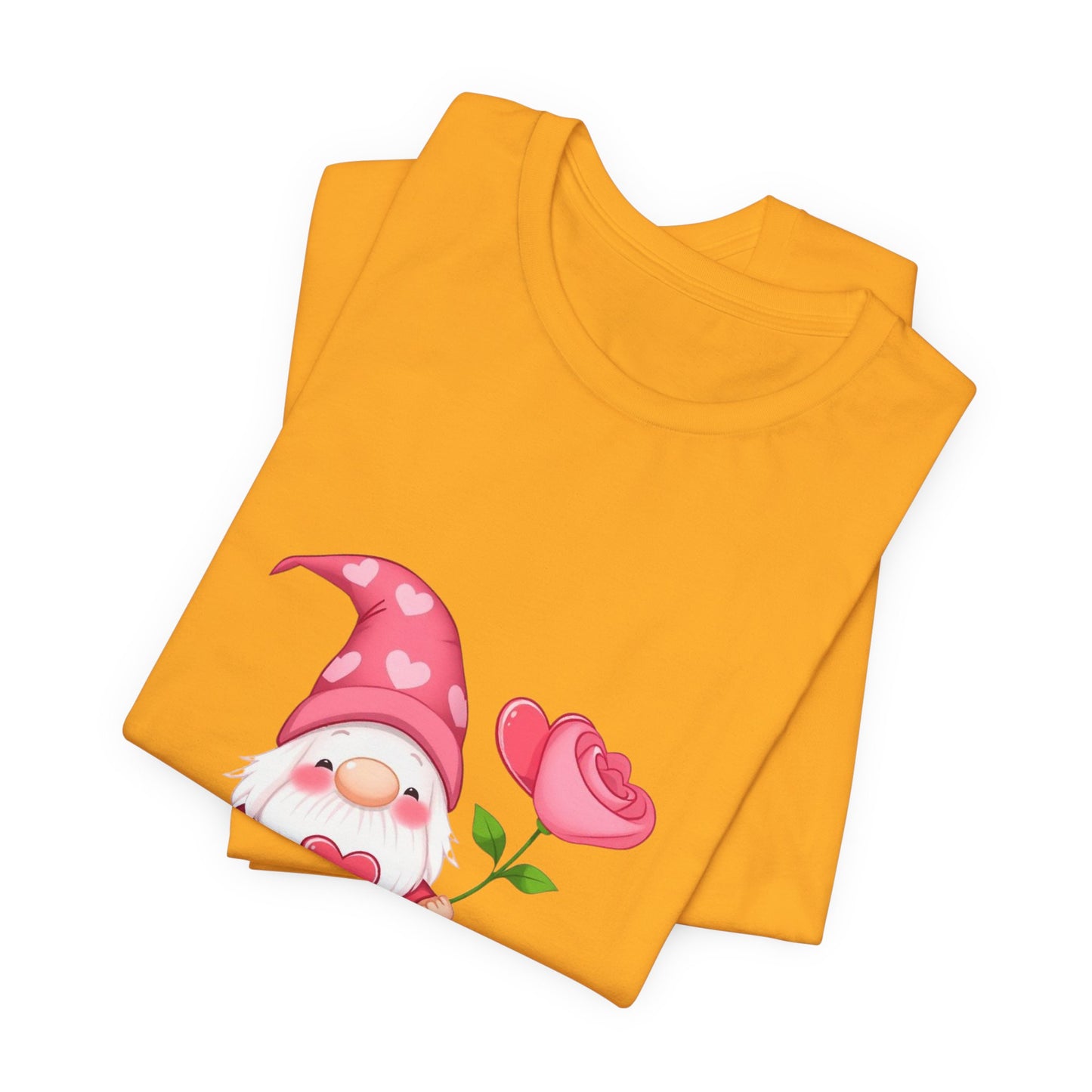 Valentine Gnome T‑Shirt — Cute Pink Gnome Holding Rose Tee