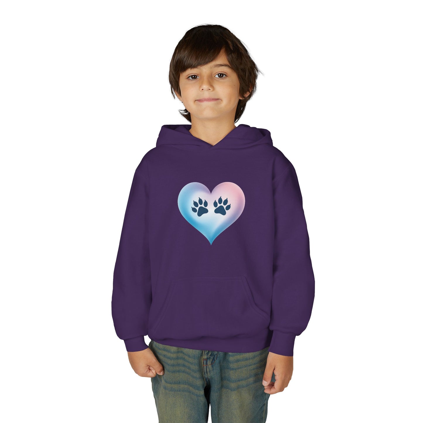 Kids Heart Paw Hoodie — Pastel Gradient Pet Lover Sweatshirt