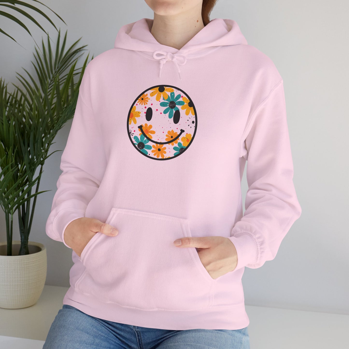 Floral Smiley Hoodie — Retro Daisy Smile Graphic Hoodie