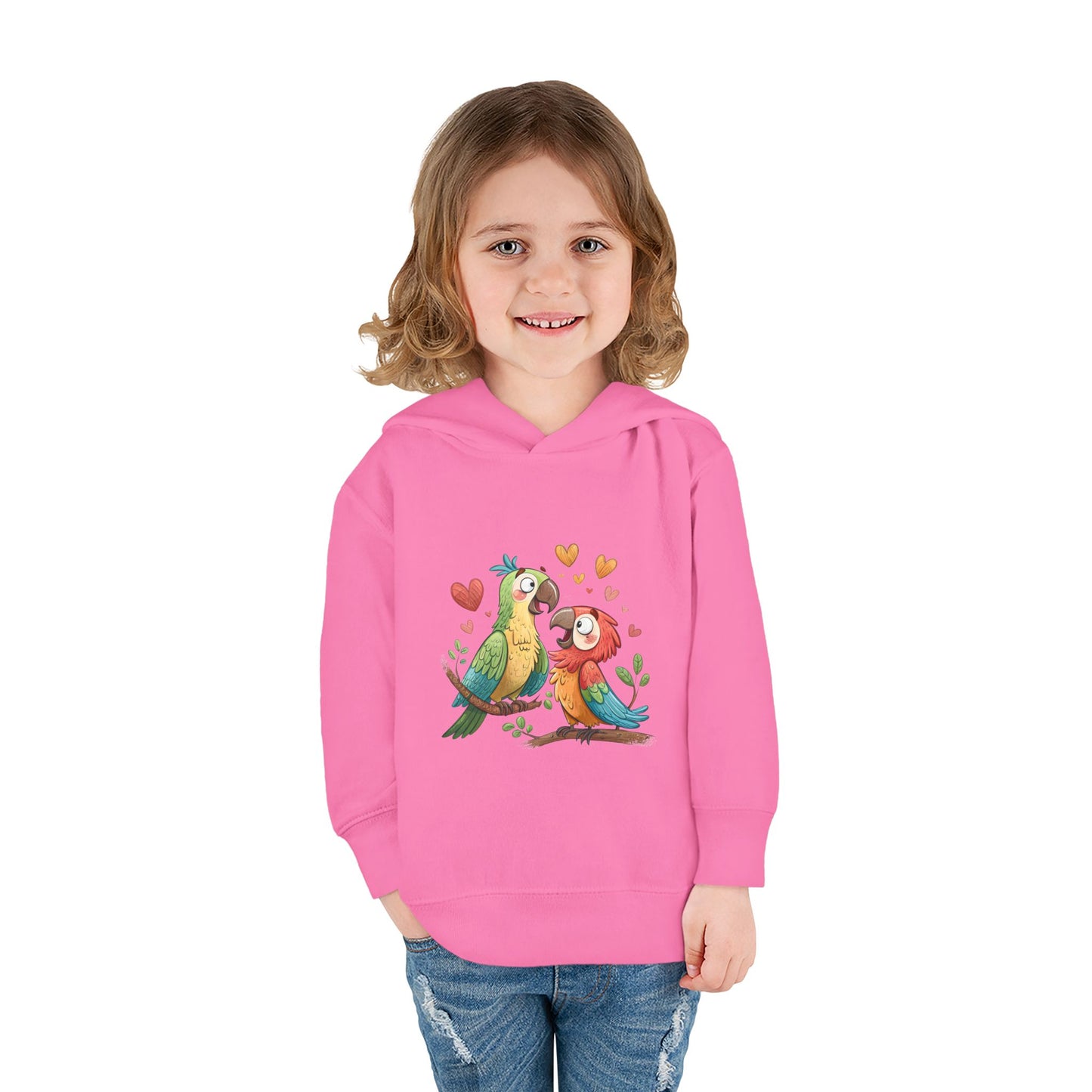Toddler Hoodie — Cute Parrot Love Pullover (Heart Bird Kids Sweatshirt)
