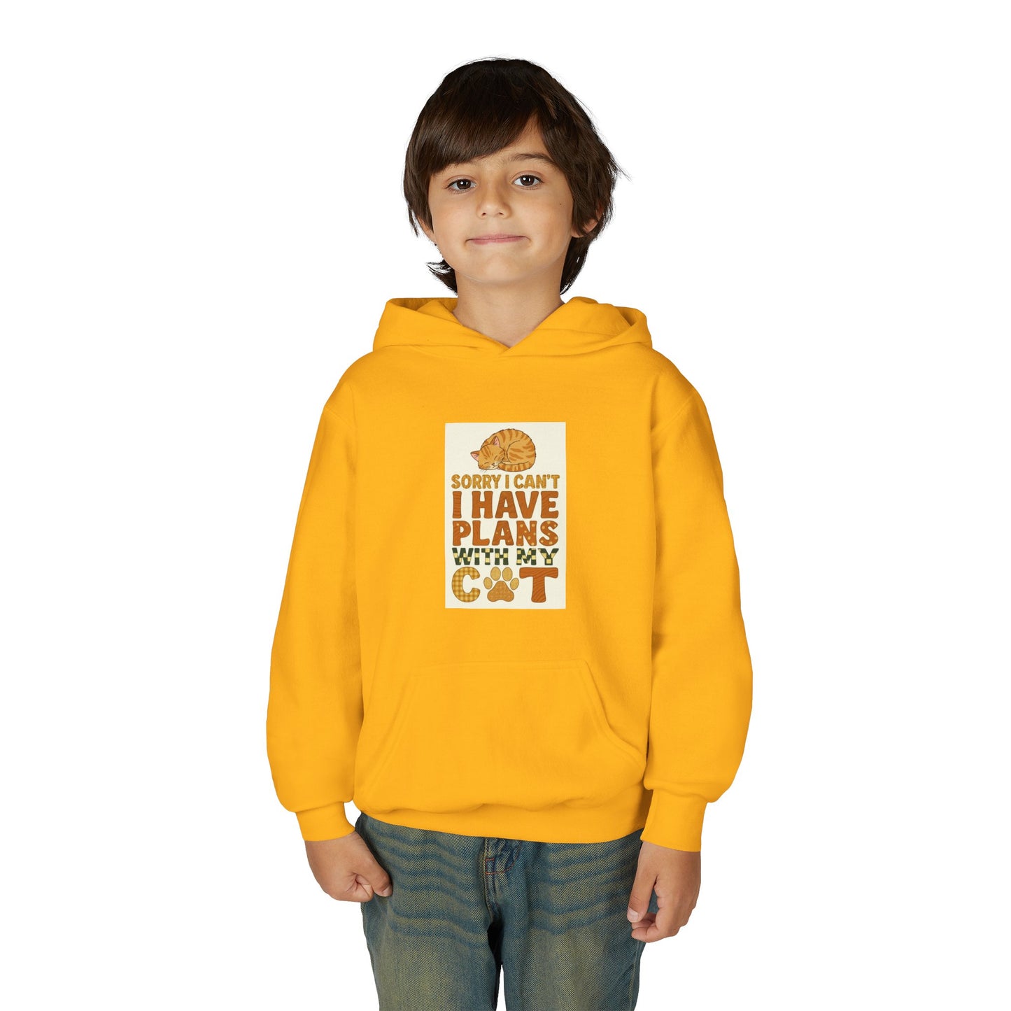 Youth Hoodie — "Sorry I Can't I Have Plans With My Cat" Cute Cat Lover Pullover