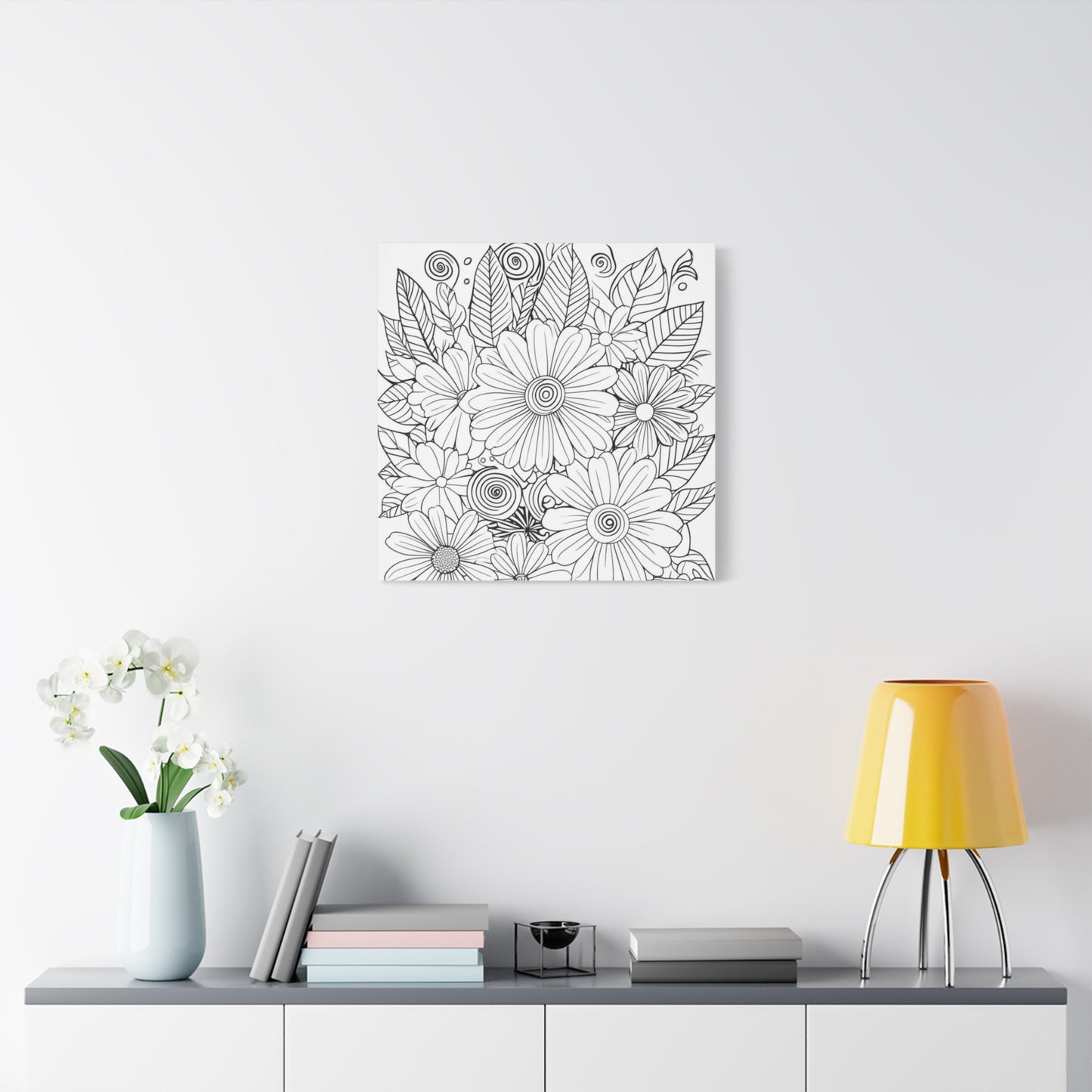 COLOR IT YOURSELF Floral Doodle Canvas Art — Black & White Bouquet Stretched Canvas