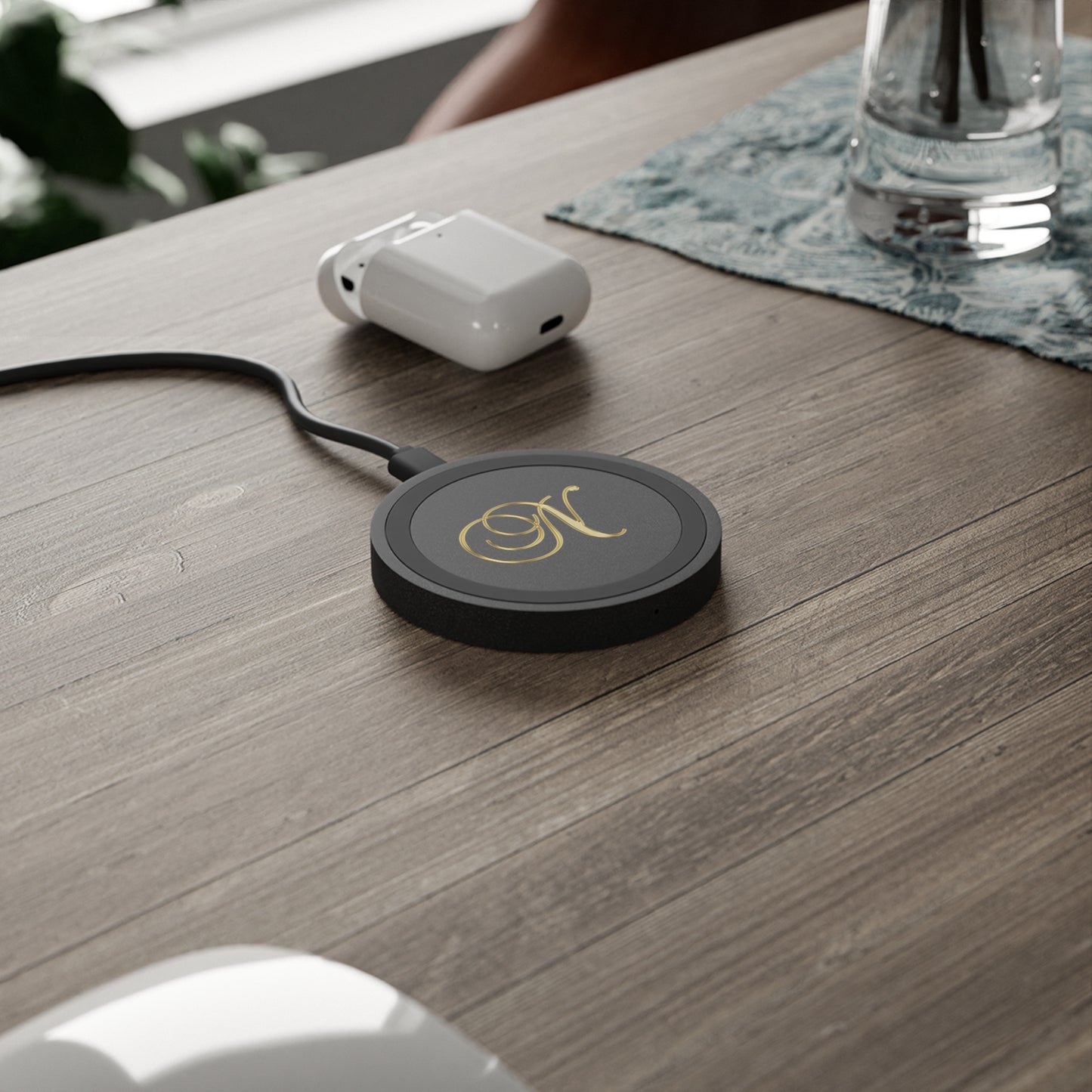 Wireless Charging Pad — Gold Script “N” Monogram