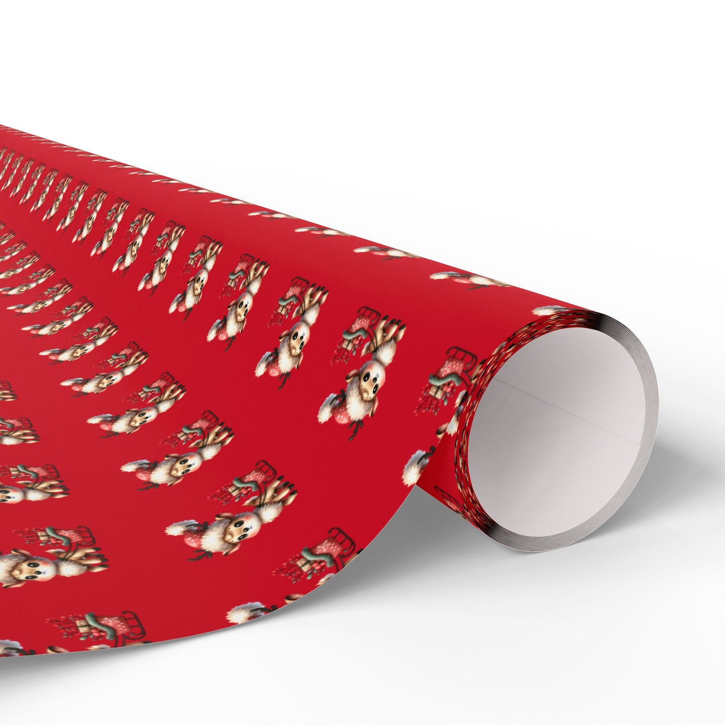 Christmas Dog Pattern Wrapping Paper – Red Holiday Gift Wrap with Cute Puppies