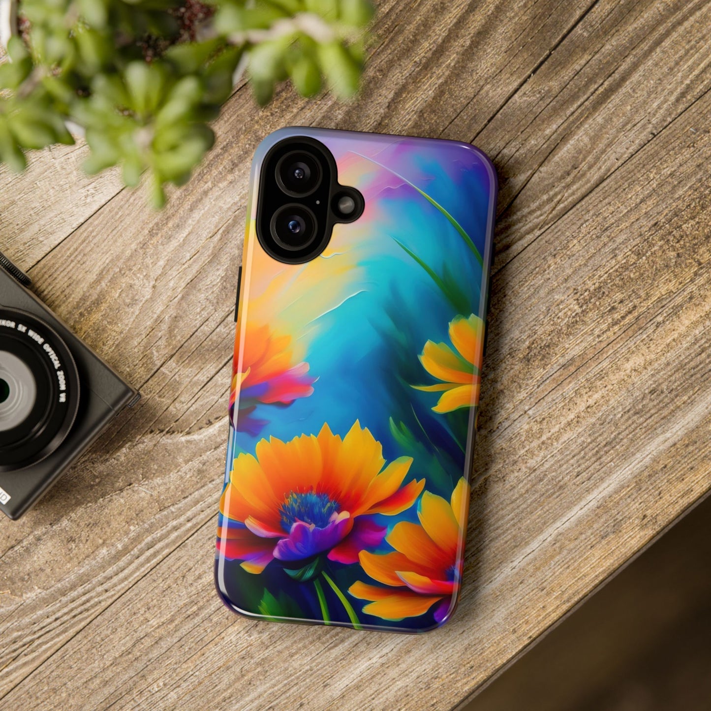 Floral Sunset Tough Phone Case — Vibrant Watercolor Flowers Protective Cover