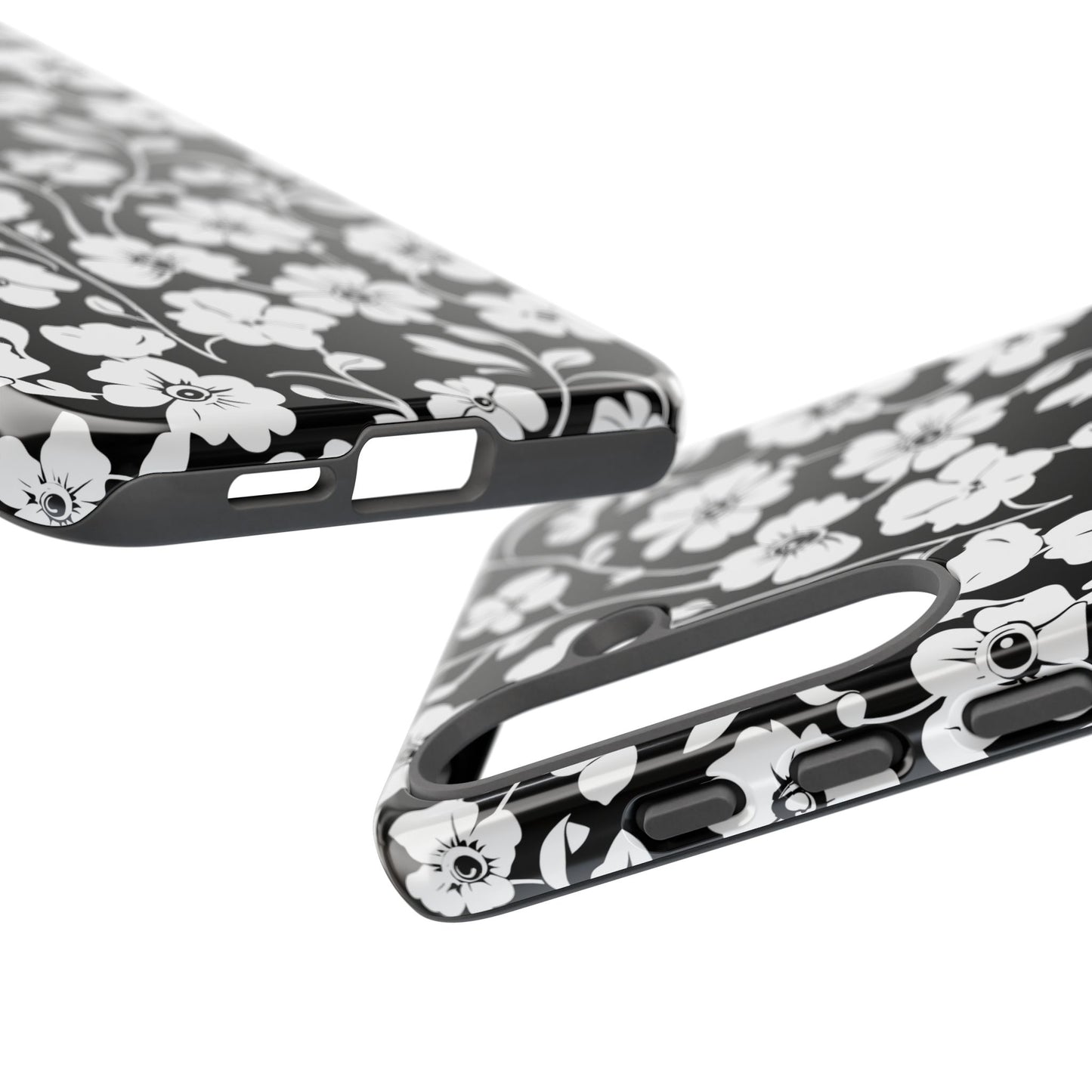 Floral Noir Tough Phone Case — Black & White Flower Protective Cover