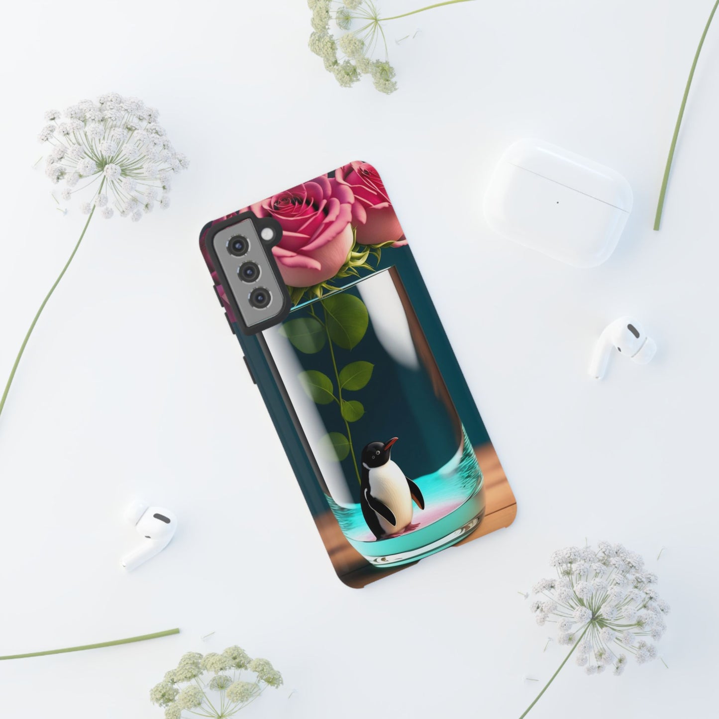 Penguin in a Glass Floral Tough Phone Case — Cute Protective Phone Cover