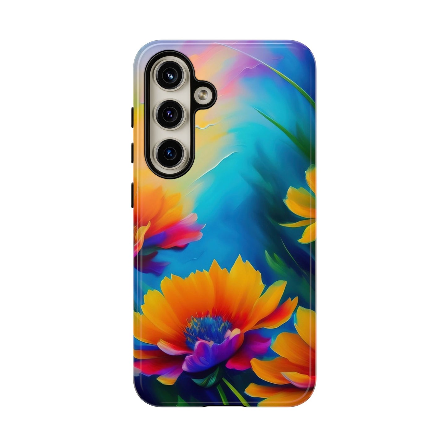 Floral Burst Tough Phone Case — Vibrant Watercolor Flowers Protective Cover