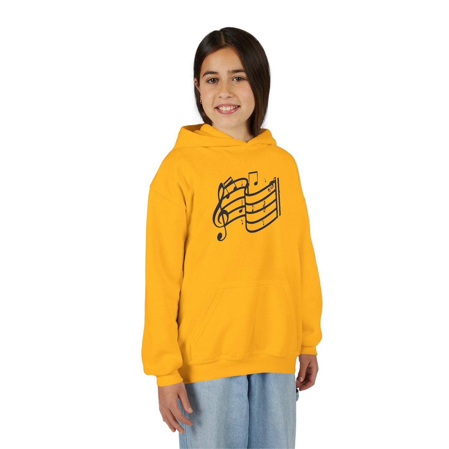 Youth Music Notes Hoodie - Treble Clef & Sheet Music Graphic