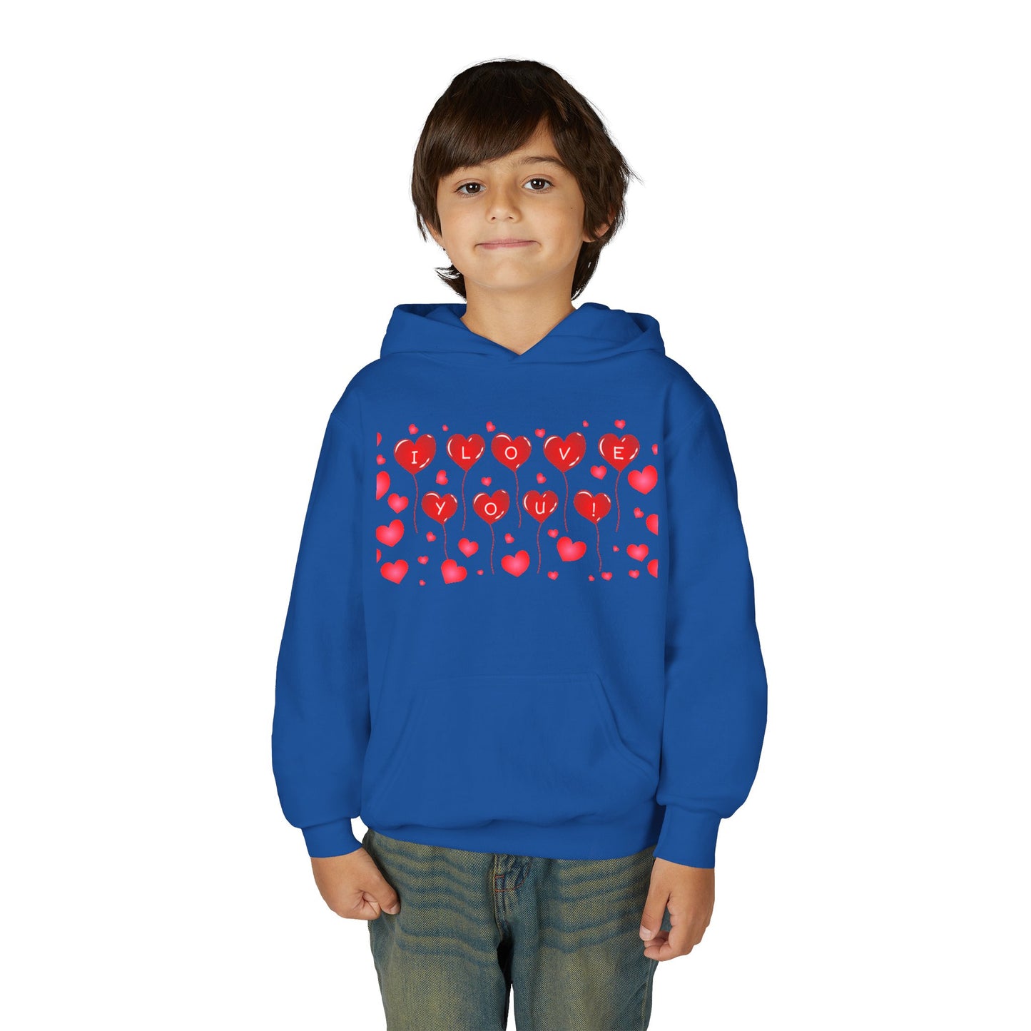 Youth Hoodie — Cute Red Heart Pattern Kids Sweatshirt (Valentine’s Day)