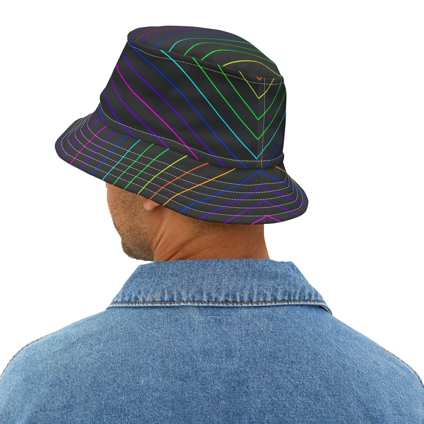 Neon Stripe Bucket Hat — Rainbow Lines Pattern AOP