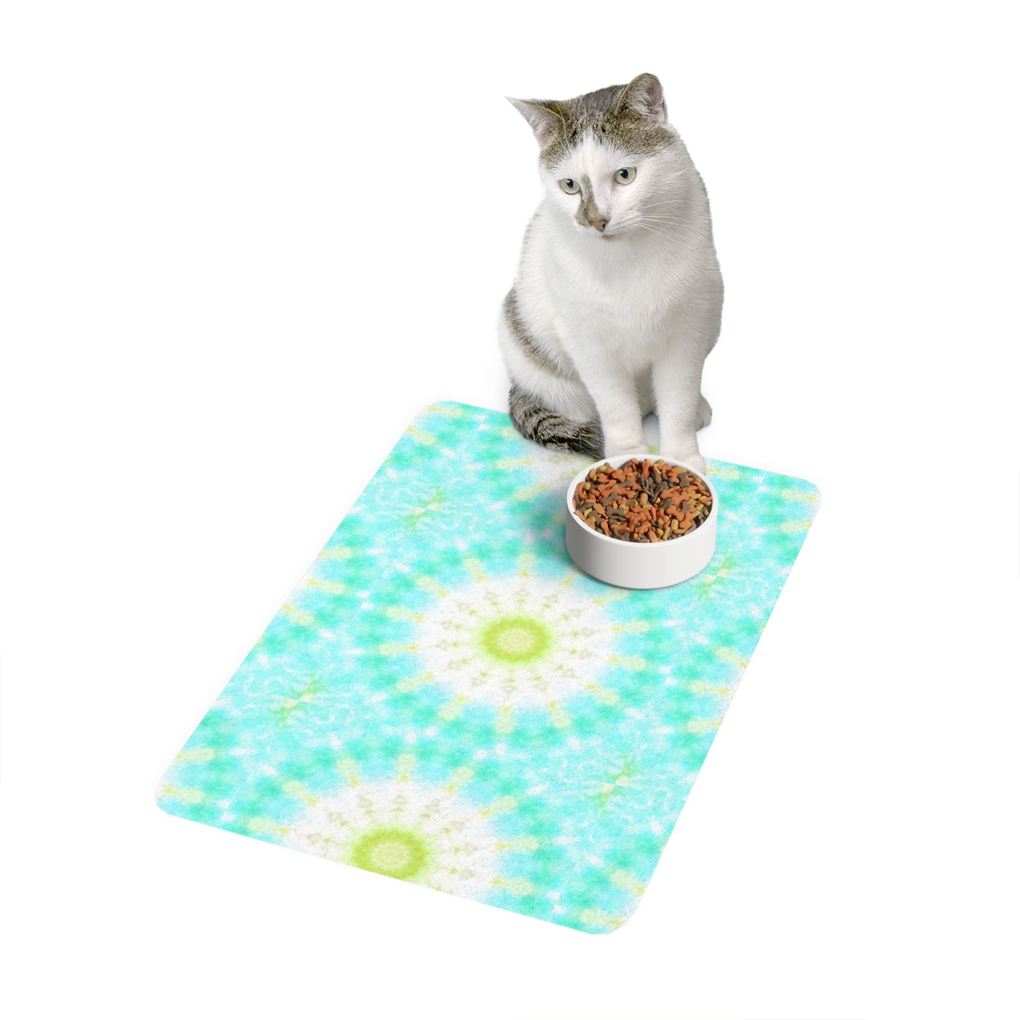 Aqua Tie-Dye Pet Food Mat (12x18) — Waterproof Cat & Dog Placemat