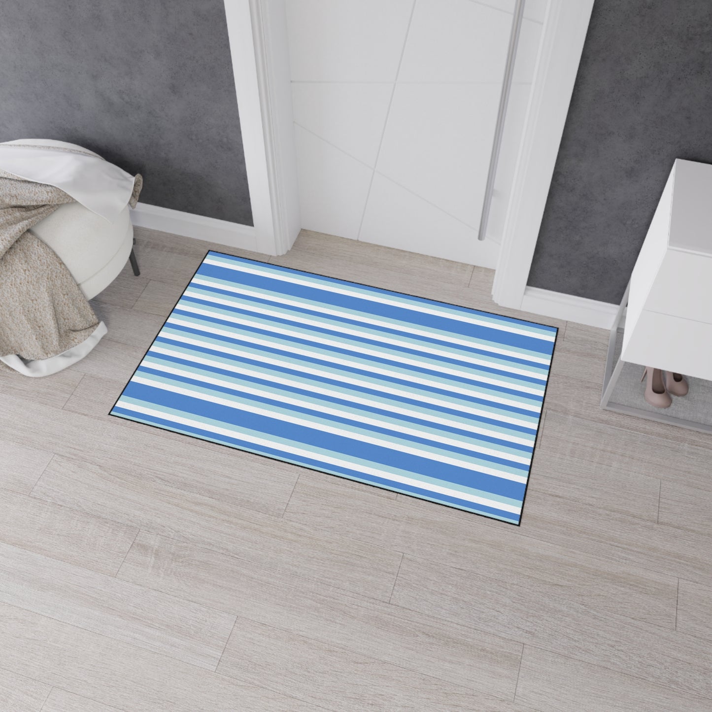Striped Blue Heavy-Duty Floor Mat — Durable Non-Slip Entry Rug
