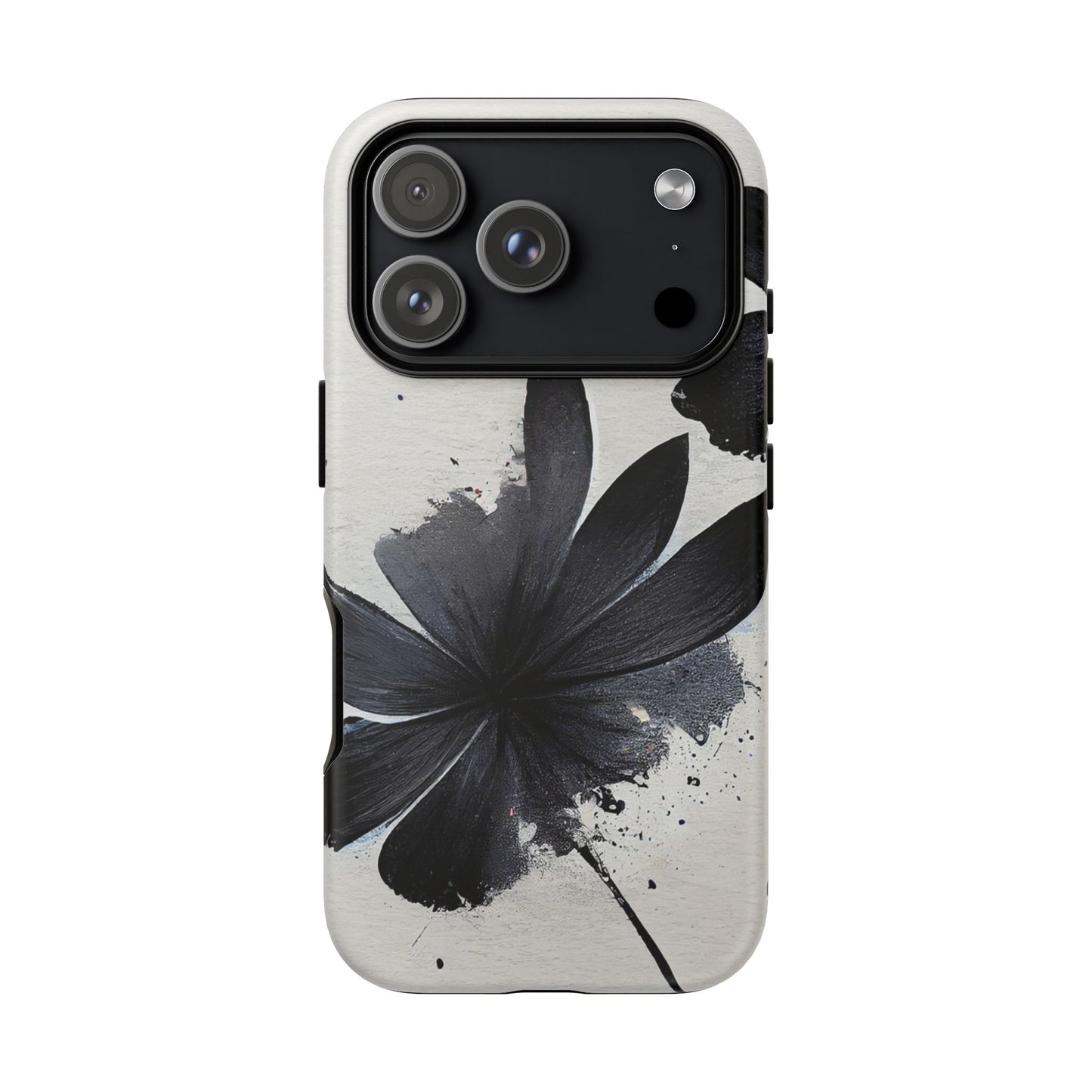 Monochrome Floral Tough Phone Case — Black Ink Flower Protective Cover